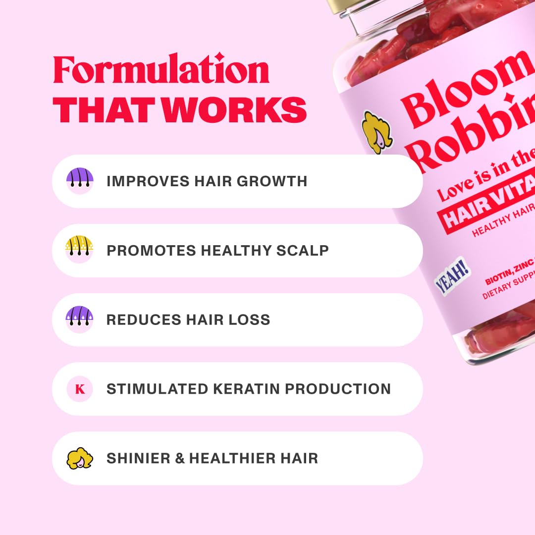 Bloom Robbins 60 Hair Gummies β Faster Hair Growth Vitamins for Women, 5000 mcg Biotin