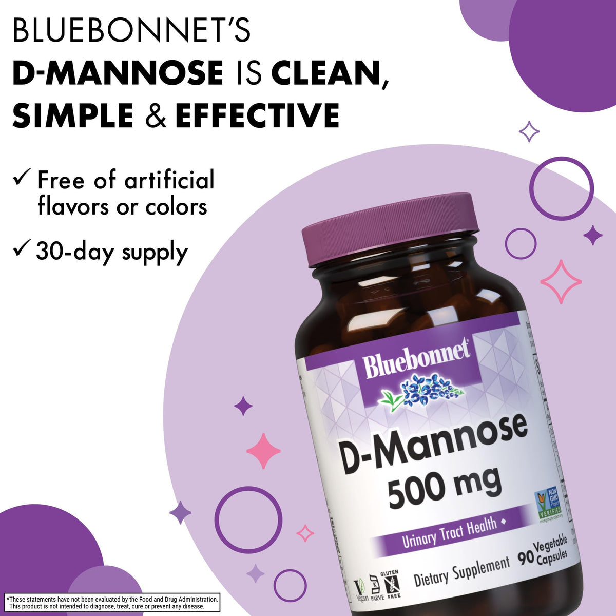 BlueBonnet D-Mannose 500 mg β Urinary Health Support (90 Veg Capsules)