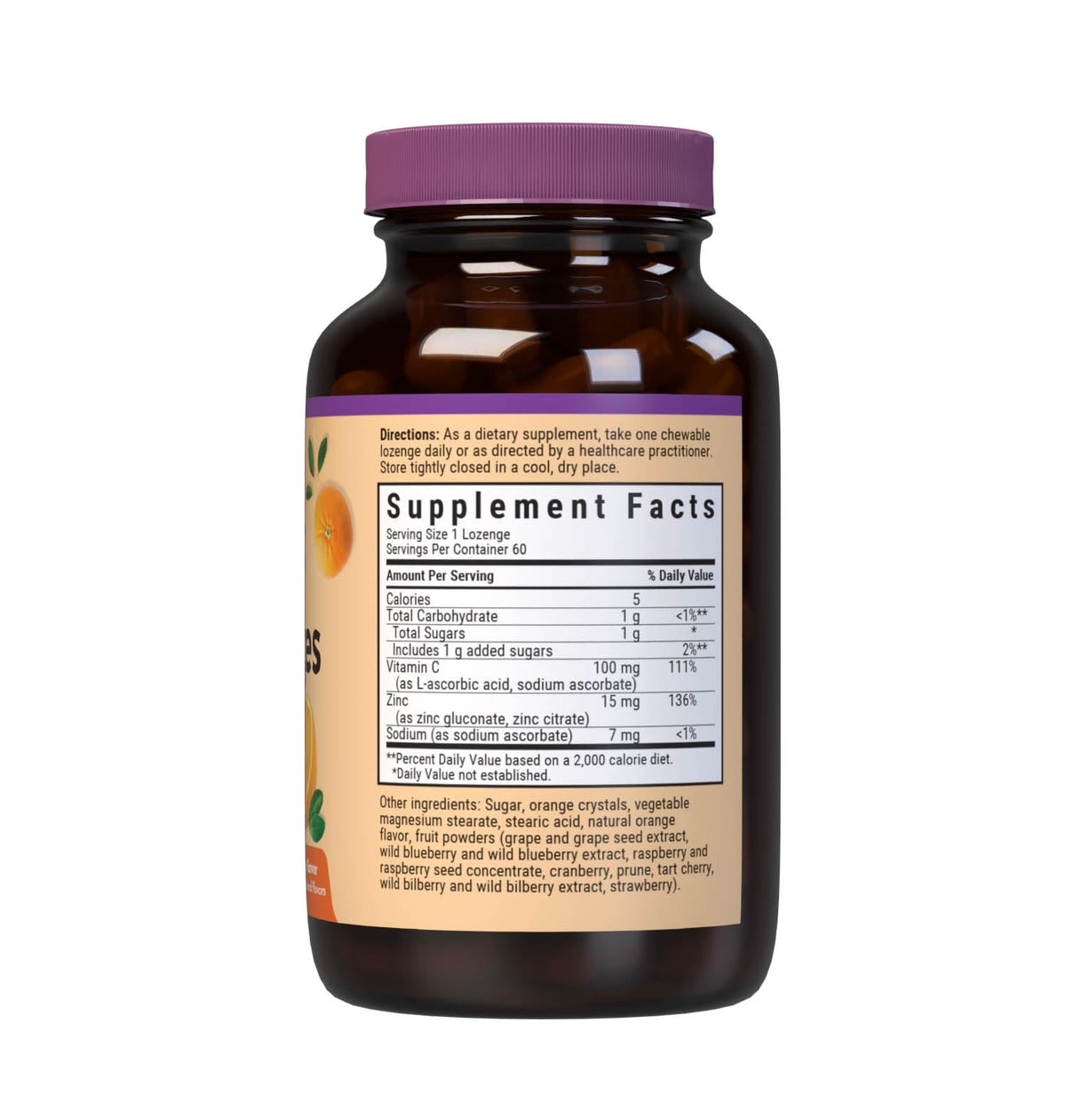 Bluebonnet EarthSweet Zinc Lozenges 15 mg + 100 mg Vitamin C β Orange Flavor, 60 Lozenges