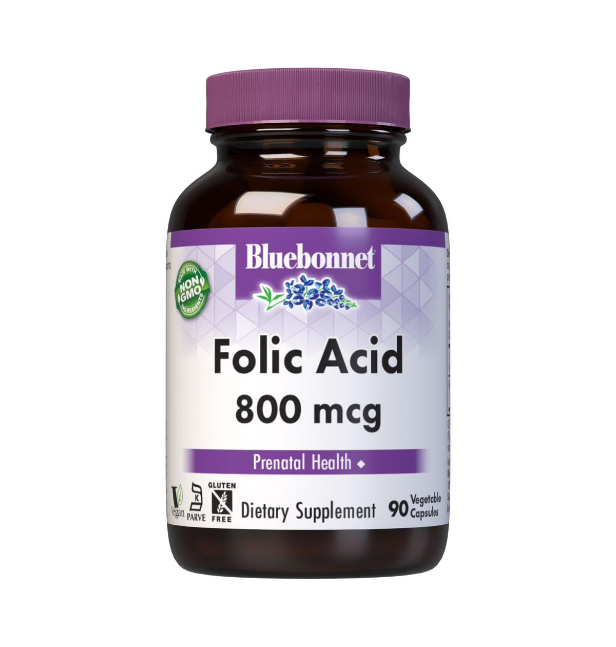 BlueBonnet Nutrition Folic Acid 800 mcg Vegetable Capsules – Non-GMO, Vegan, Kosher, Gluten-Free