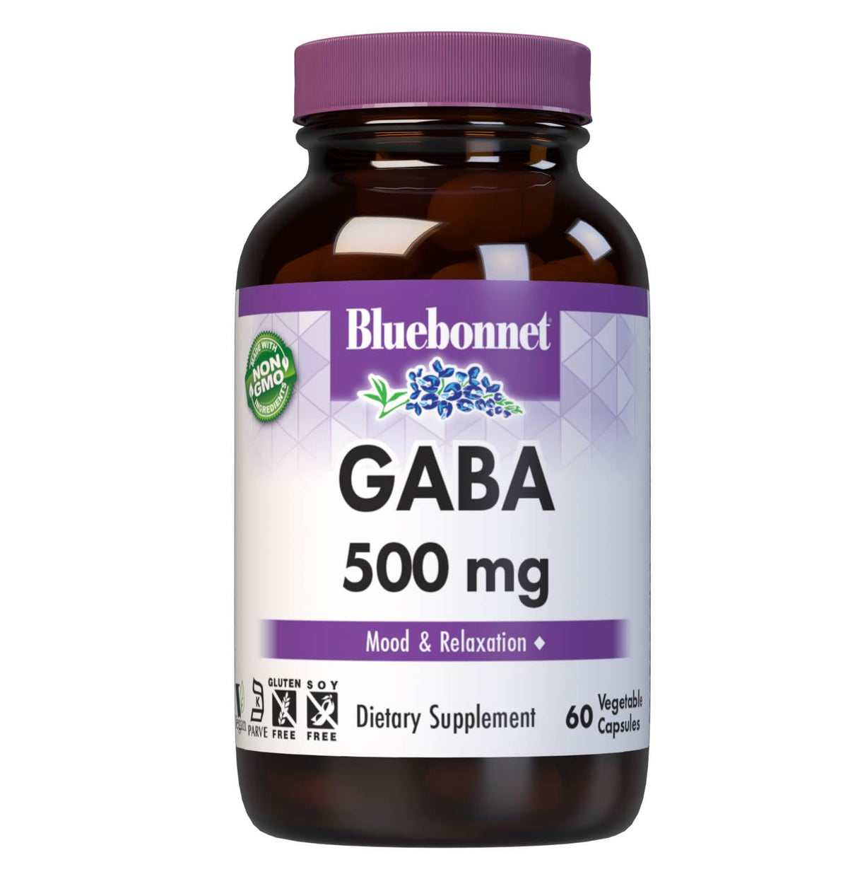 BlueBonnet GABA 500mg – Stress Relief & Relaxation | 60 Veg Capsules | Kosher, Vegan