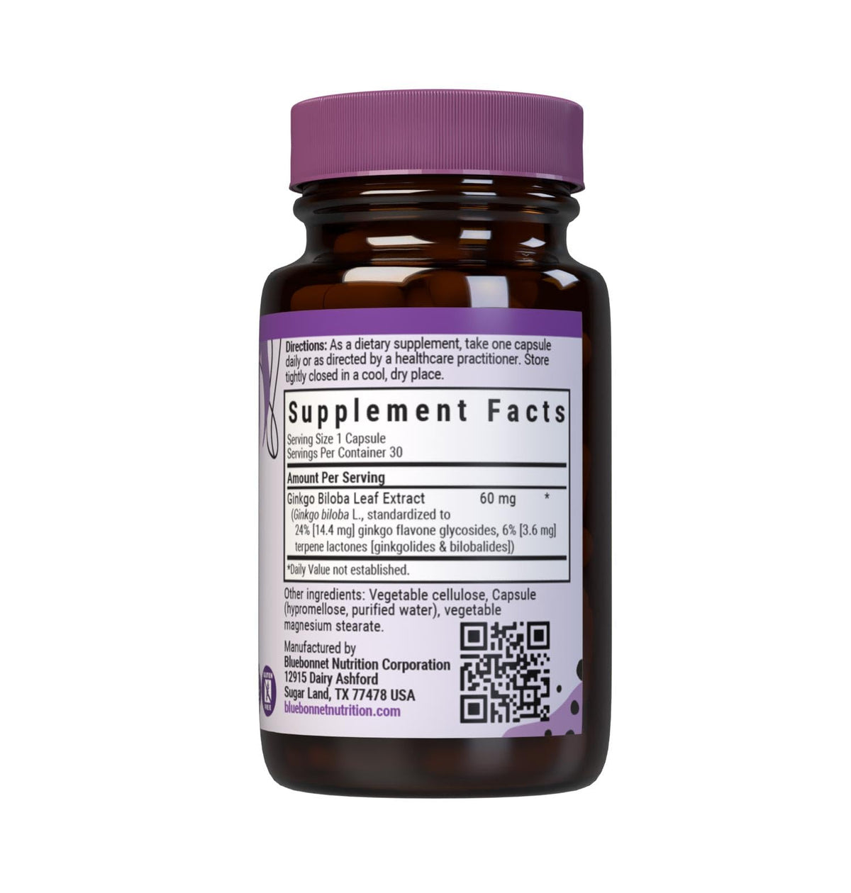 BlueBonnet Ginkgo Biloba Leaf Extract Supplement β 30 Veggie Capsules