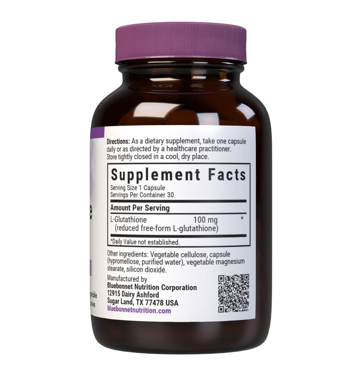 Bluebonnet L-Glutathione 100 mg β Free-Form, Vegan, Soy & Gluten Free (30 Veg Capsules)