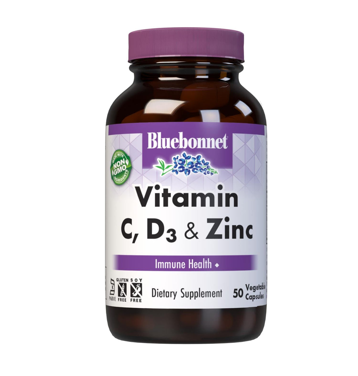 BlueBonnet Nutrition Vitamin C, D3 & Zinc β Immune Health* | Non-GMO, Kosher, Gluten-Free, Soy-Free, Dairy-Free | 50 Vegetable Capsules, 50 Servings