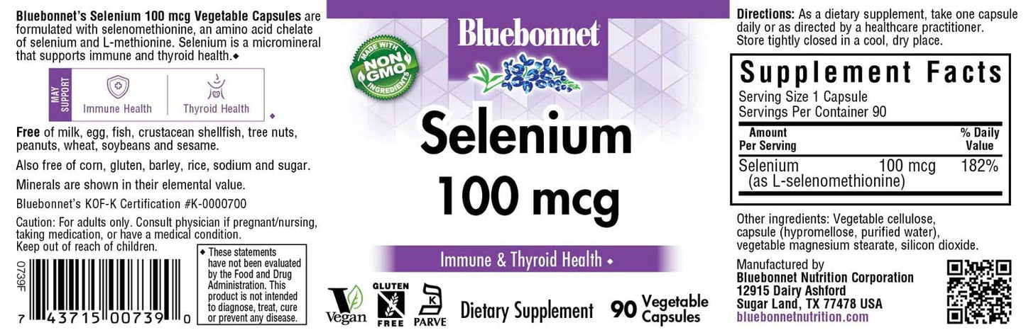 Bluebonnet Selenium 100mcg Capsules (L-selenomethionine) – Vegan, Non-GMO, Gluten-Free