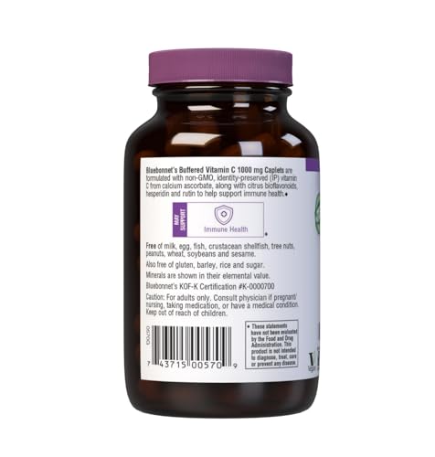 BlueBonnet Vitamina C Tamponata 1000 mg Compresse – Salute Immunitaria, Senza OGM, Vegano