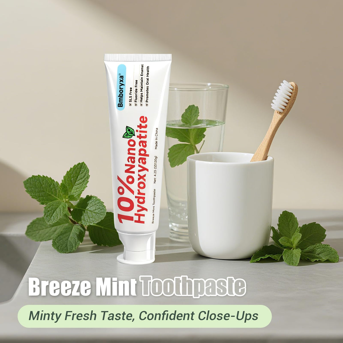 Bmboryxa 10% Nano Hydroxyapatite Toothpaste β SLS & Fluoride Free, Whitening, Sensitive Teeth (4.23oz Mint)