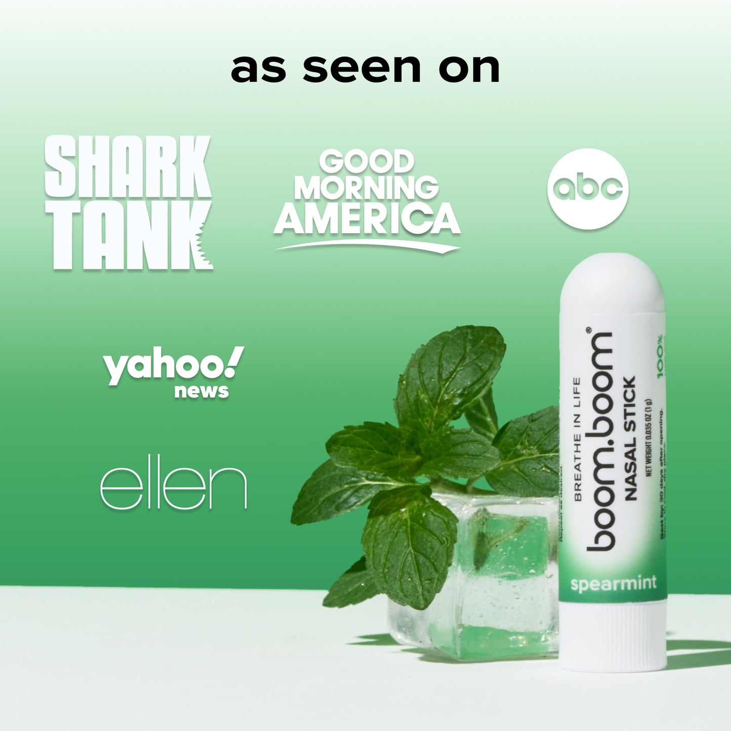 BoomBoom Nasal Stick with Vapor Flow Technology - Spearmint Inhaler for Fresh Breathing
