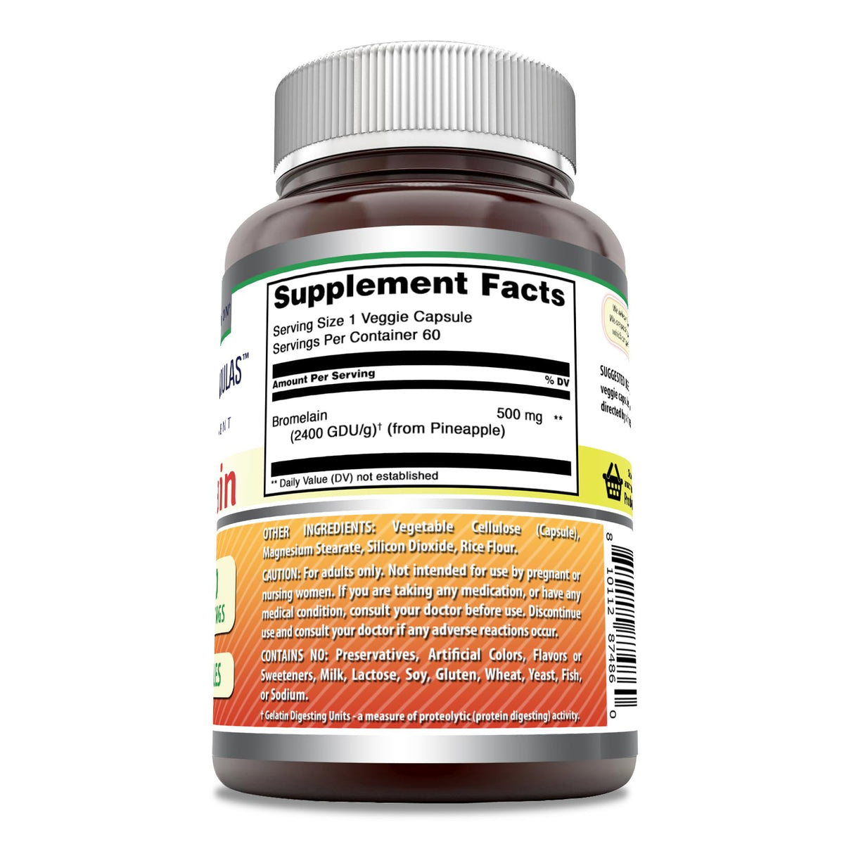 Amazing Formulas Bromelain 500mg 2400 GDU, 60 Veggie Capsules | Non-GMO | Gluten Free | Made in USA | Ideal for Vegetarians