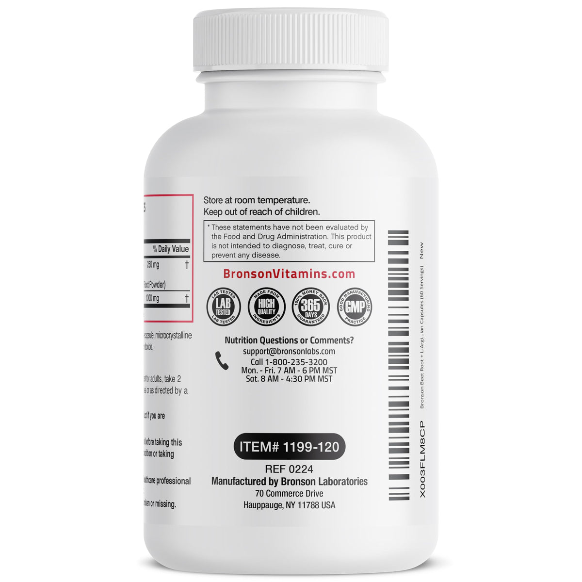 Bronson Beet Root + L-Arginine Nitric Oxide - 2000 MG / Serving | 120 Vegetarian Capsules | Non-GMO