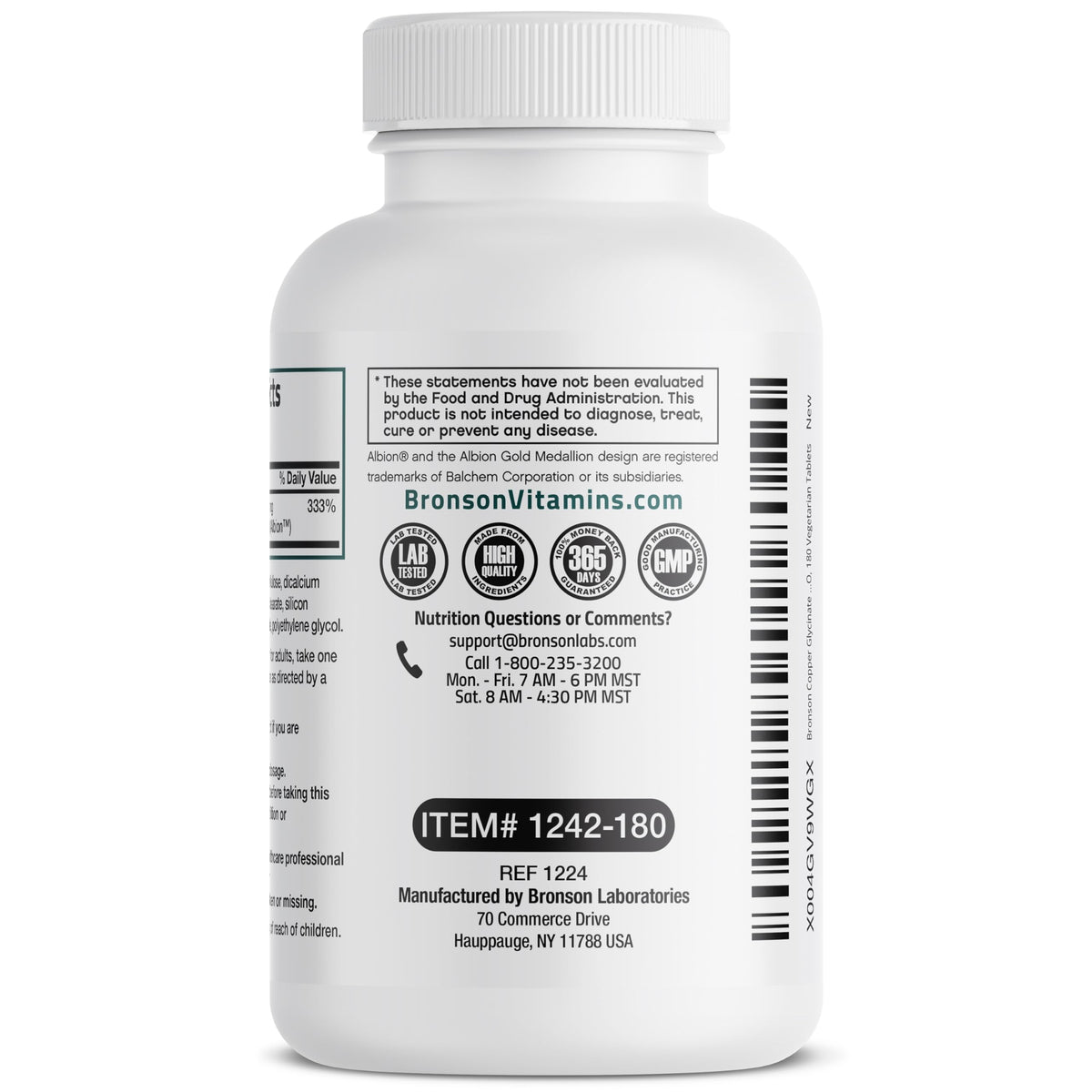 Bronson Copper Glycinate 3 mg Chelated | Non-GMO, 180 Tablets