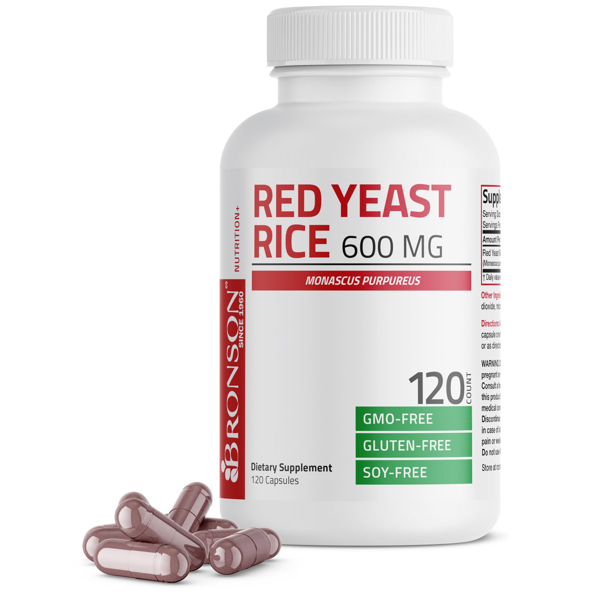 Bronson Red Yeast Rice 600 MG Monascus Purpureus Herbal Health β Non-GMO, 120 Capsules