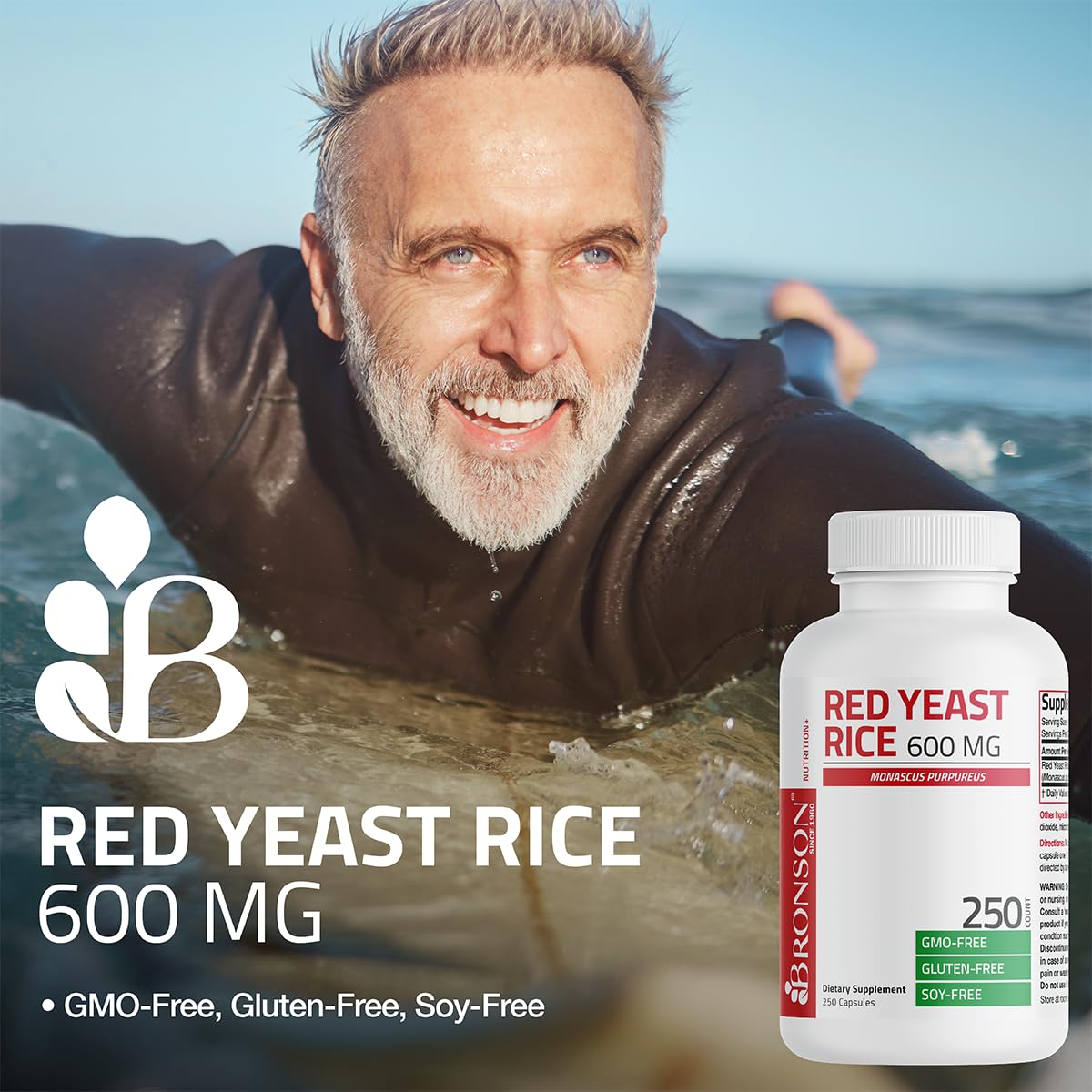 Bronson Red Yeast Rice 600 MG Monascus Purpureus Herbal Health β Non-GMO, 120 Capsules