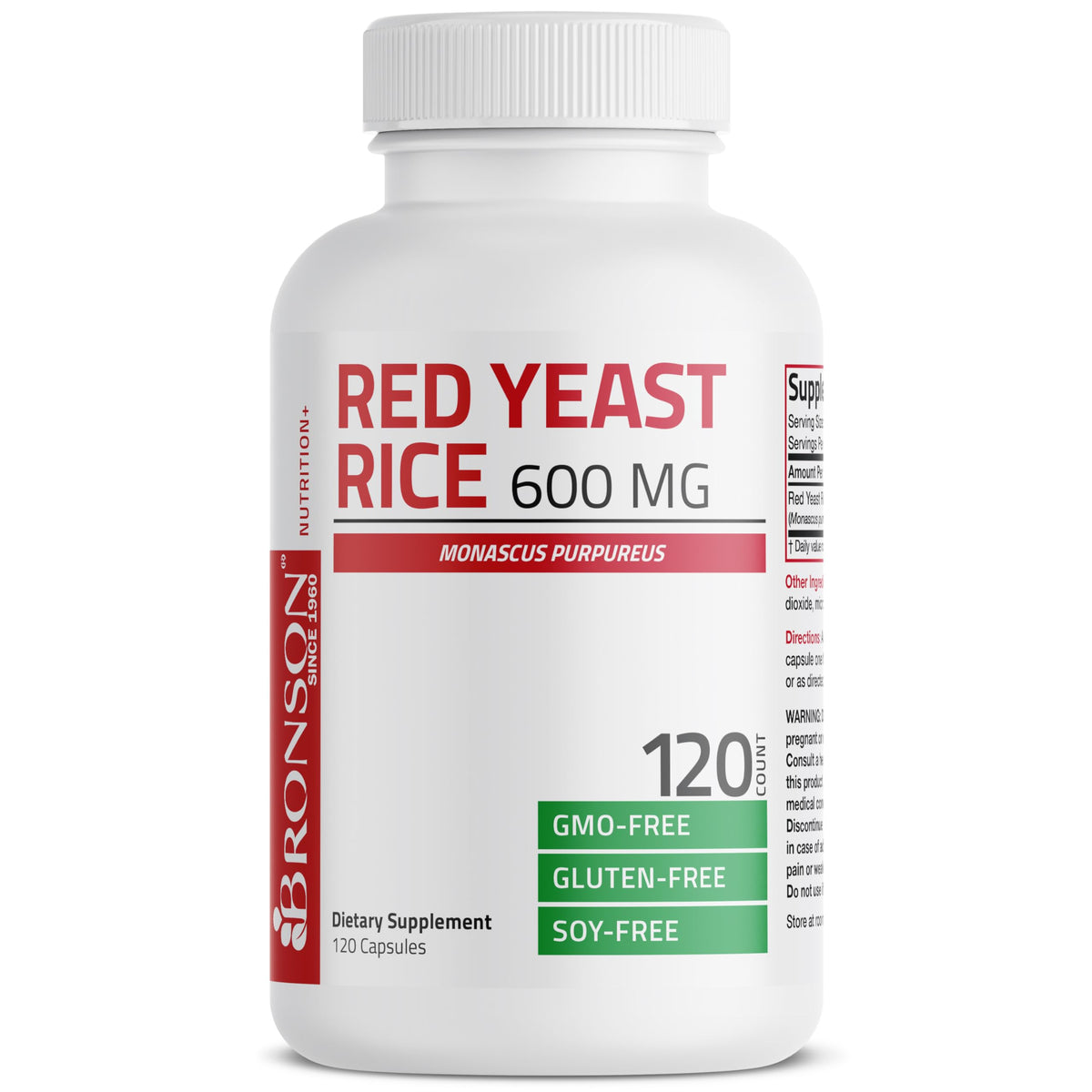 Bronson Red Yeast Rice 600 MG Monascus Purpureus Herbal Health β Non-GMO, 120 Capsules