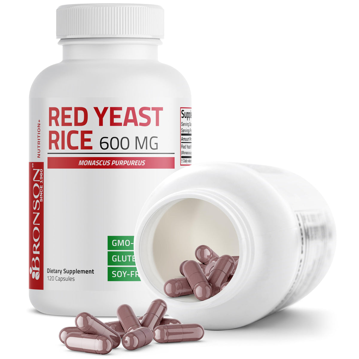 Bronson Red Yeast Rice 600 MG Monascus Purpureus Herbal Health β Non-GMO, 120 Capsules