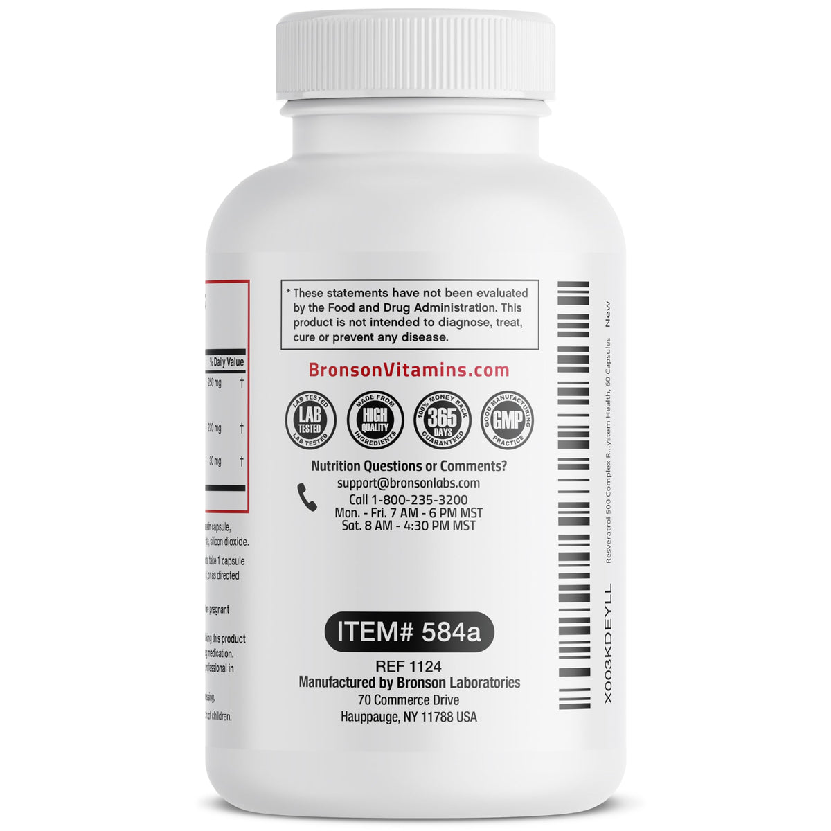 Bronson Resveratrol 500 Complex - Trans-Resveratrol + Grape Seed & Red Wine Extract, 60 Capsules