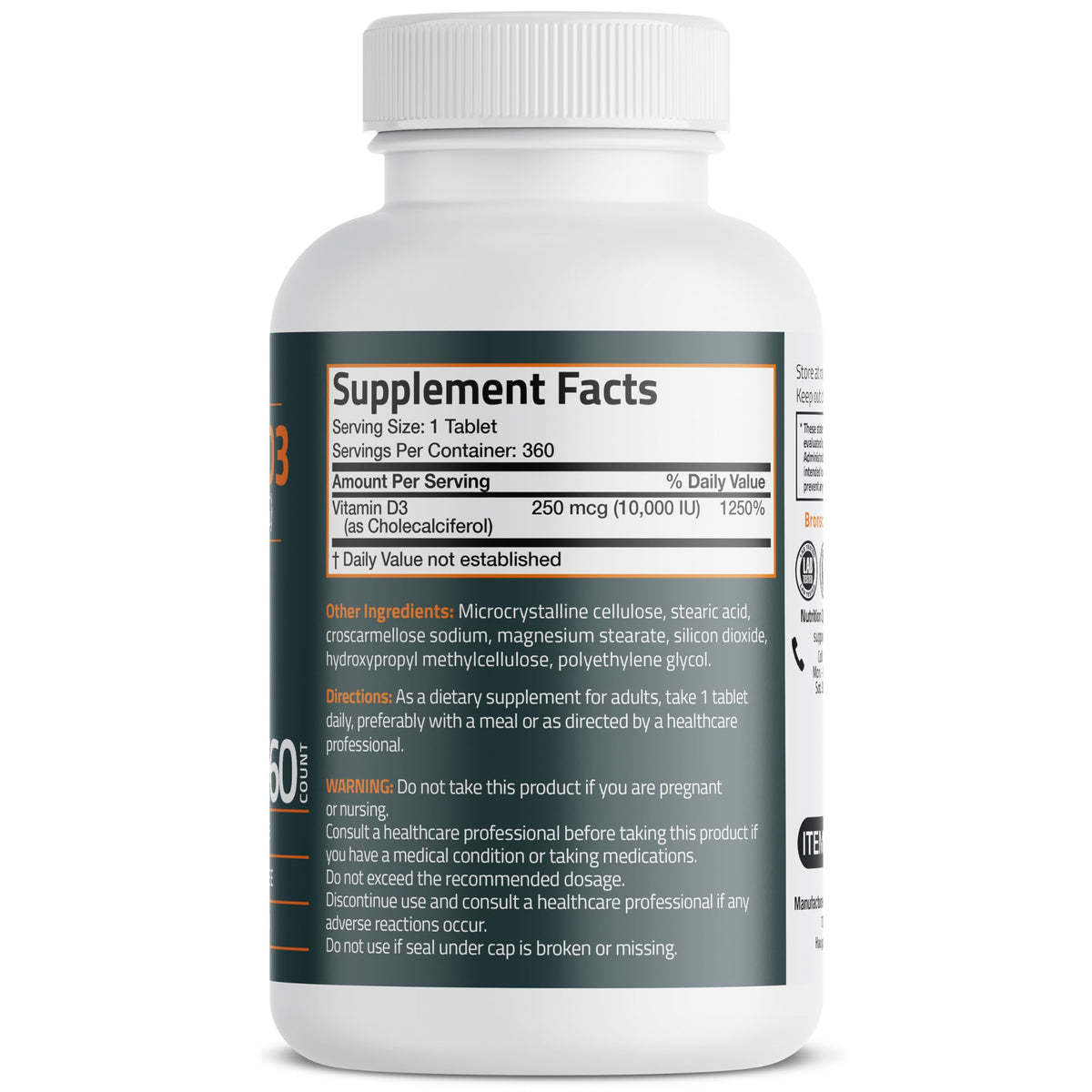 Bronson Vitamin D3 10,000 IU (250mcg) β 360 Tablets, 1 Year Supply | Immune Support & Muscle Function