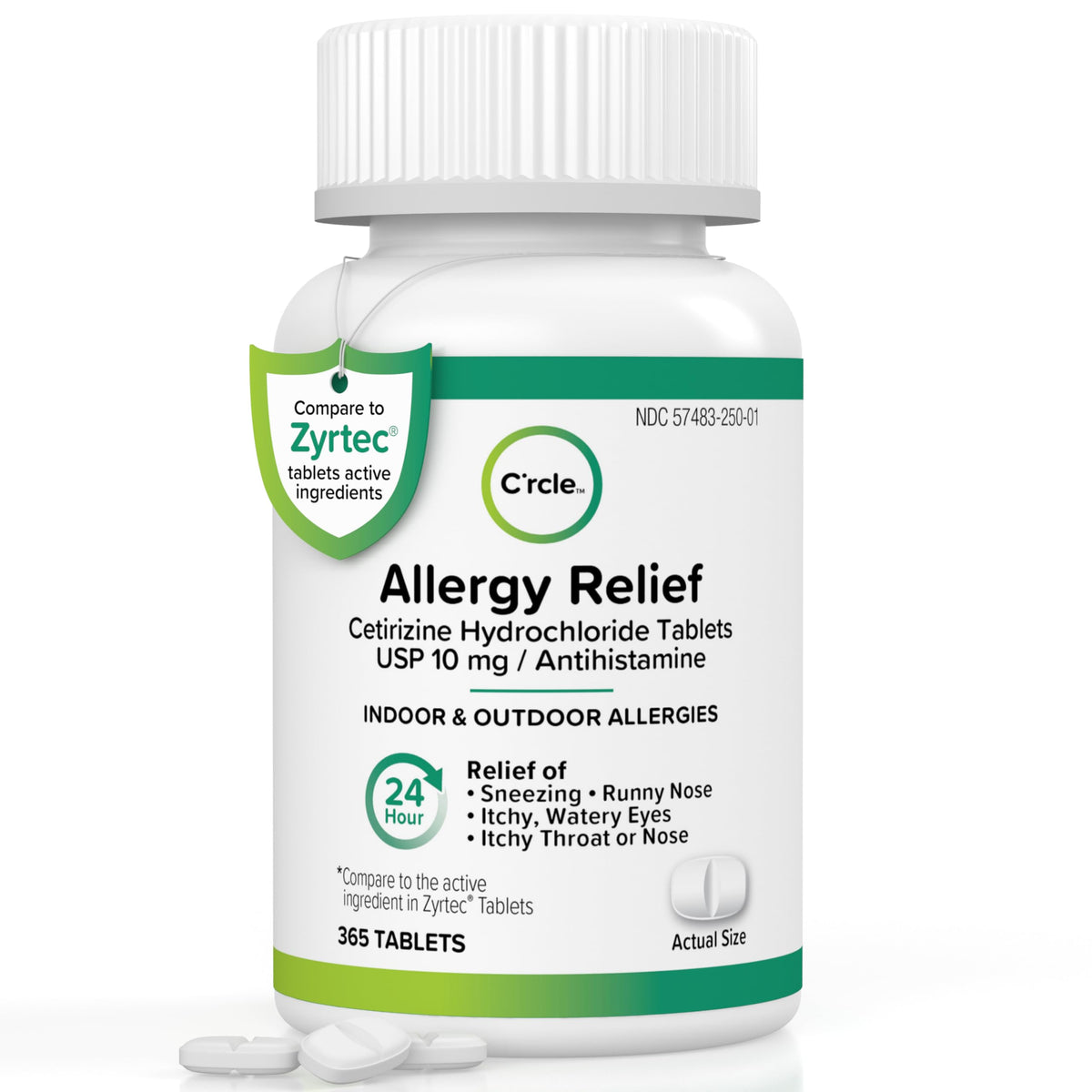 C'rcle Cetirizina HCL 10mg 365 Compresse — Sollievo dalle allergie per 24 ore senza sonnolenza