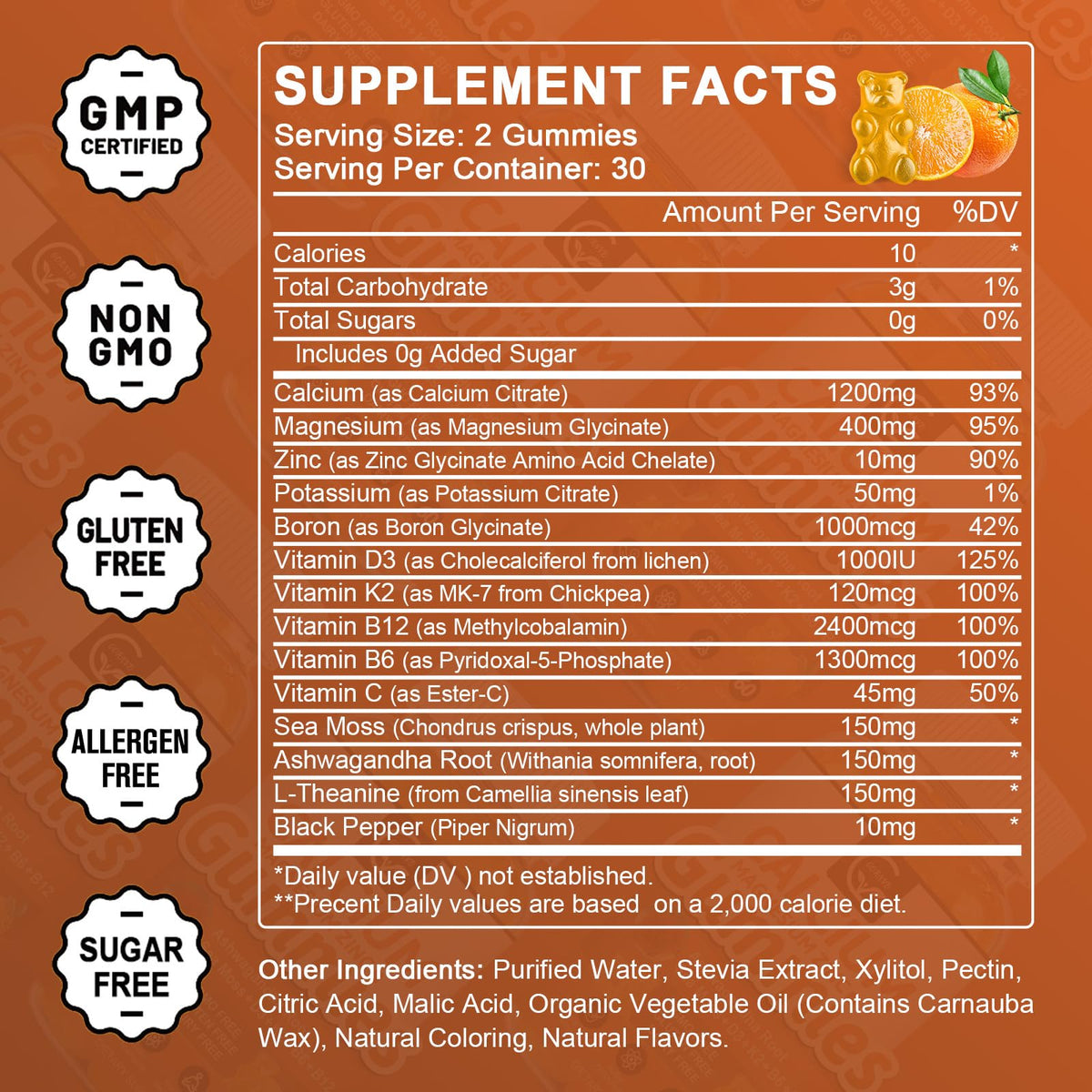 1200mg Calcium Gummies with D3, K2, B12 & B6 β Plant Complex Calcium Magnesium with Sea Moss