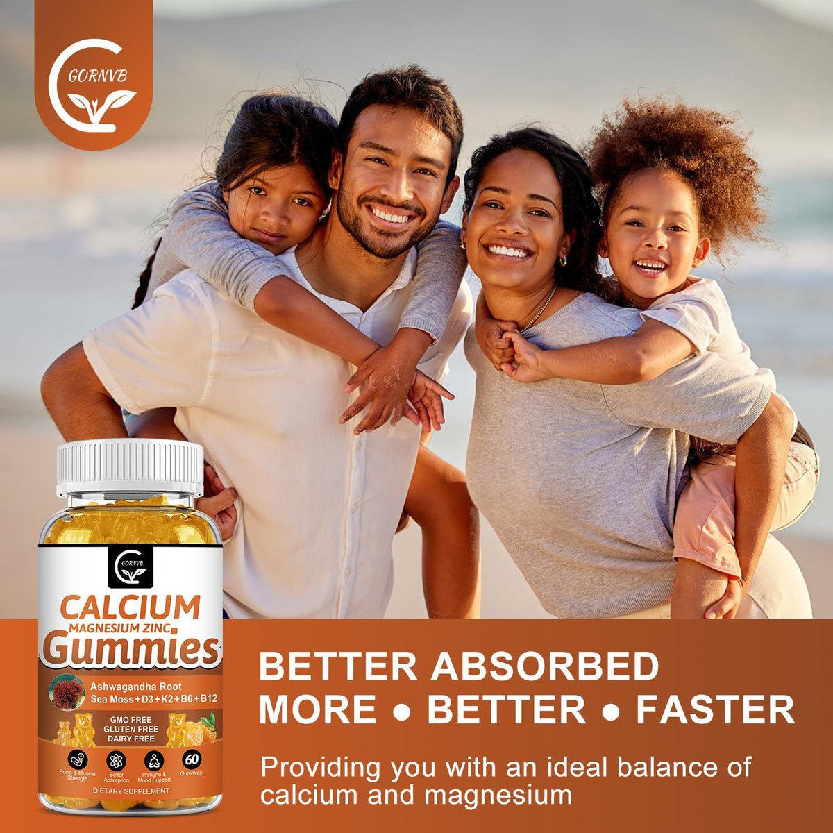 1200mg Calcium Gummies with D3, K2, B12 & B6 β Plant Complex Calcium Magnesium with Sea Moss