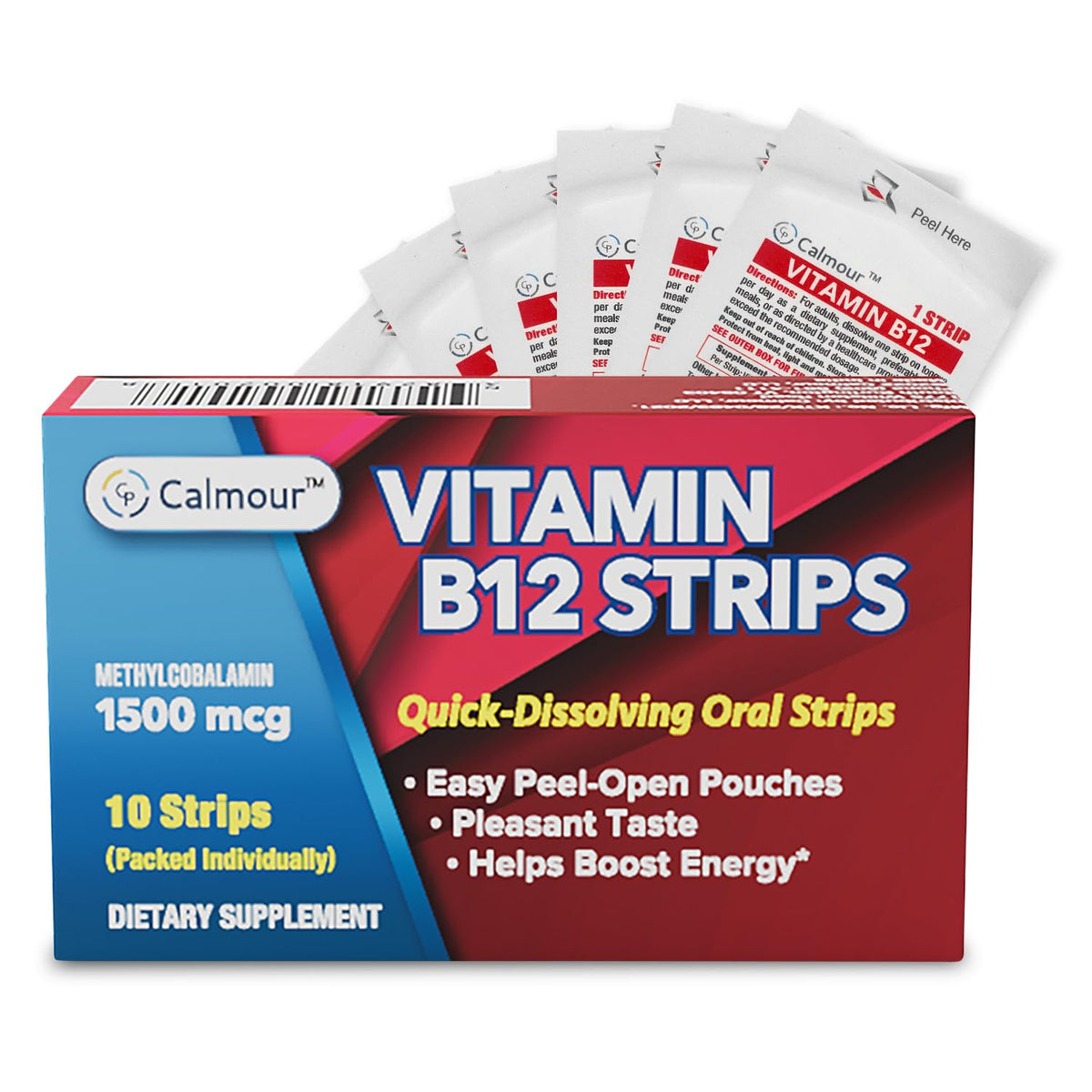 CALMOUR Vitamin B12 Strips 10 Pack β 1500 mcg, Mint, Vegan & Gluten Free