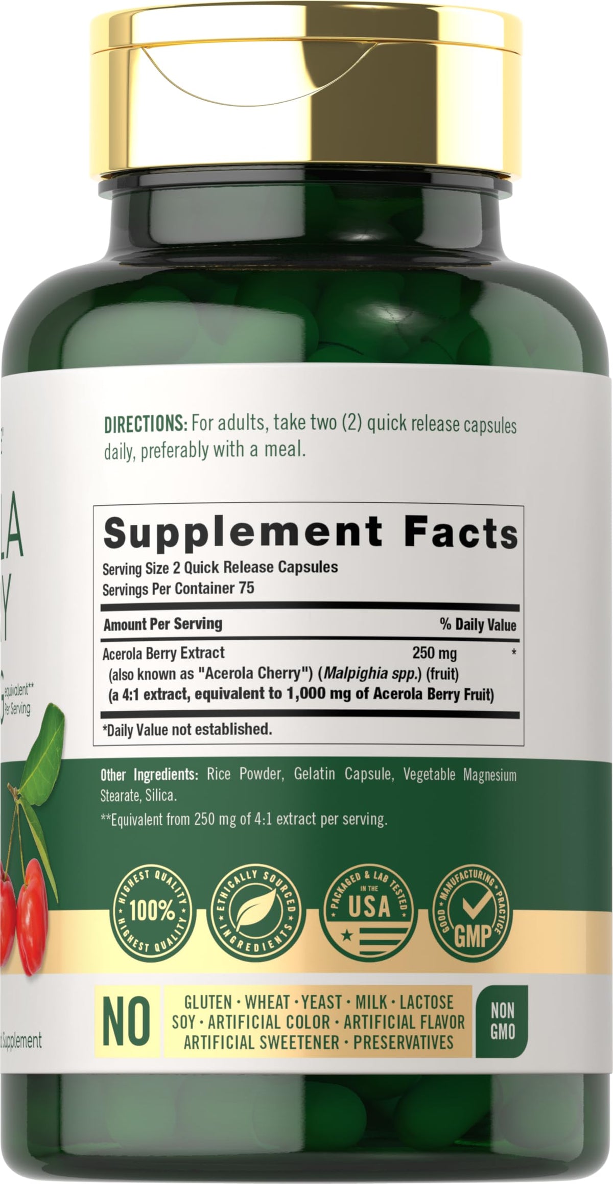 Carlyle Acerola Cherry Capsules 1000mg - 150 Count | Non-GMO & Gluten Free