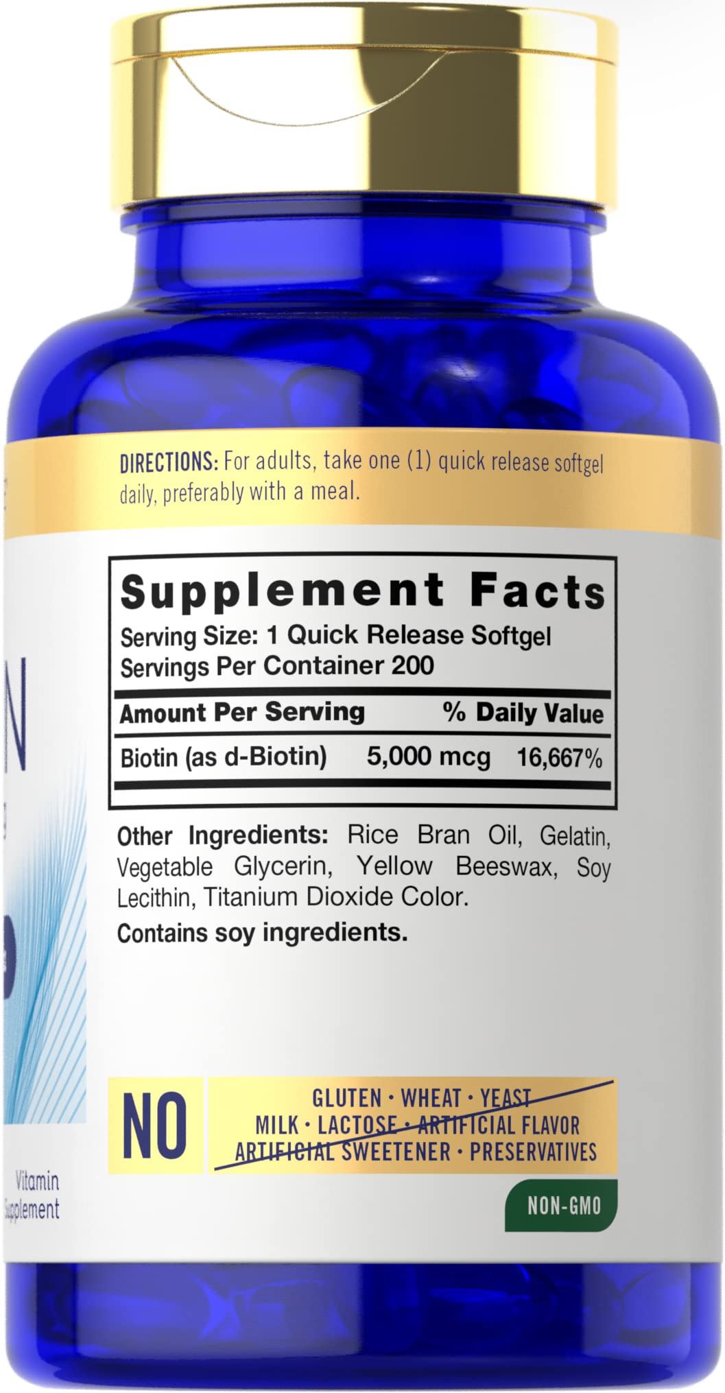 Carlyle Biotin 5000mcg Softgels β 200 Count | Hair, Skin & Nails Vitamin | Non-GMO, Gluten Free