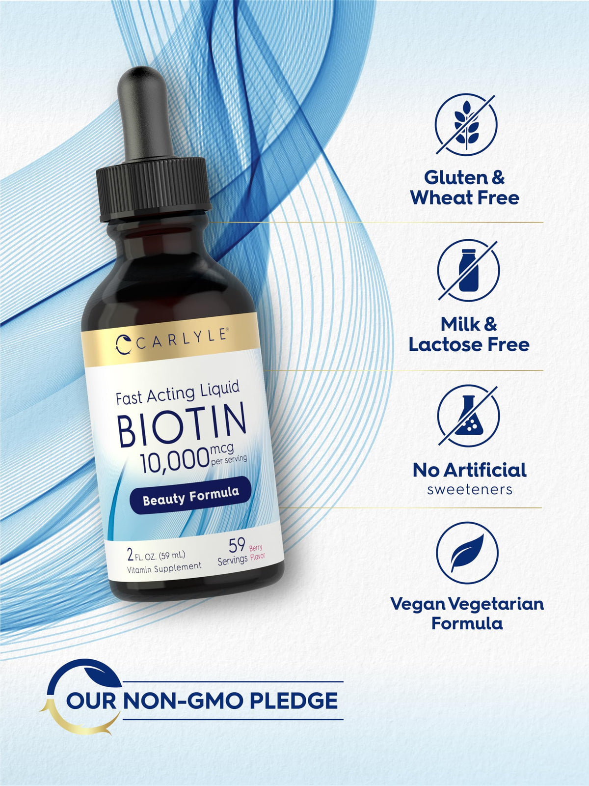 Carlyle Liquid Biotin 10000mcg | 2 oz | Extra Strength Drops | Vegetarian, Non-GMO, Gluten Free Supplement