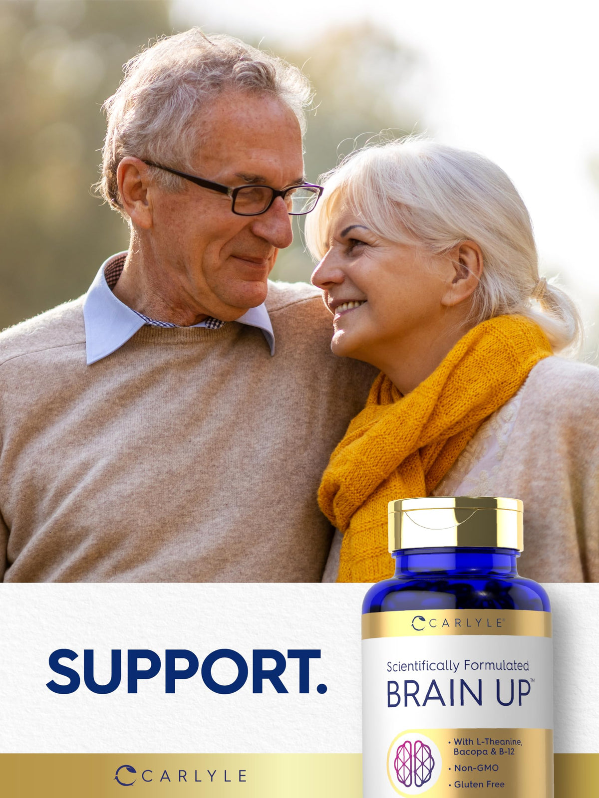 Carlyle Brain Up – 60 كبسولة هلامية | إل-ثيانين، باكوبا وفيتامين ب12 | غير معدل وراثياً، خالٍ من الغلوتين