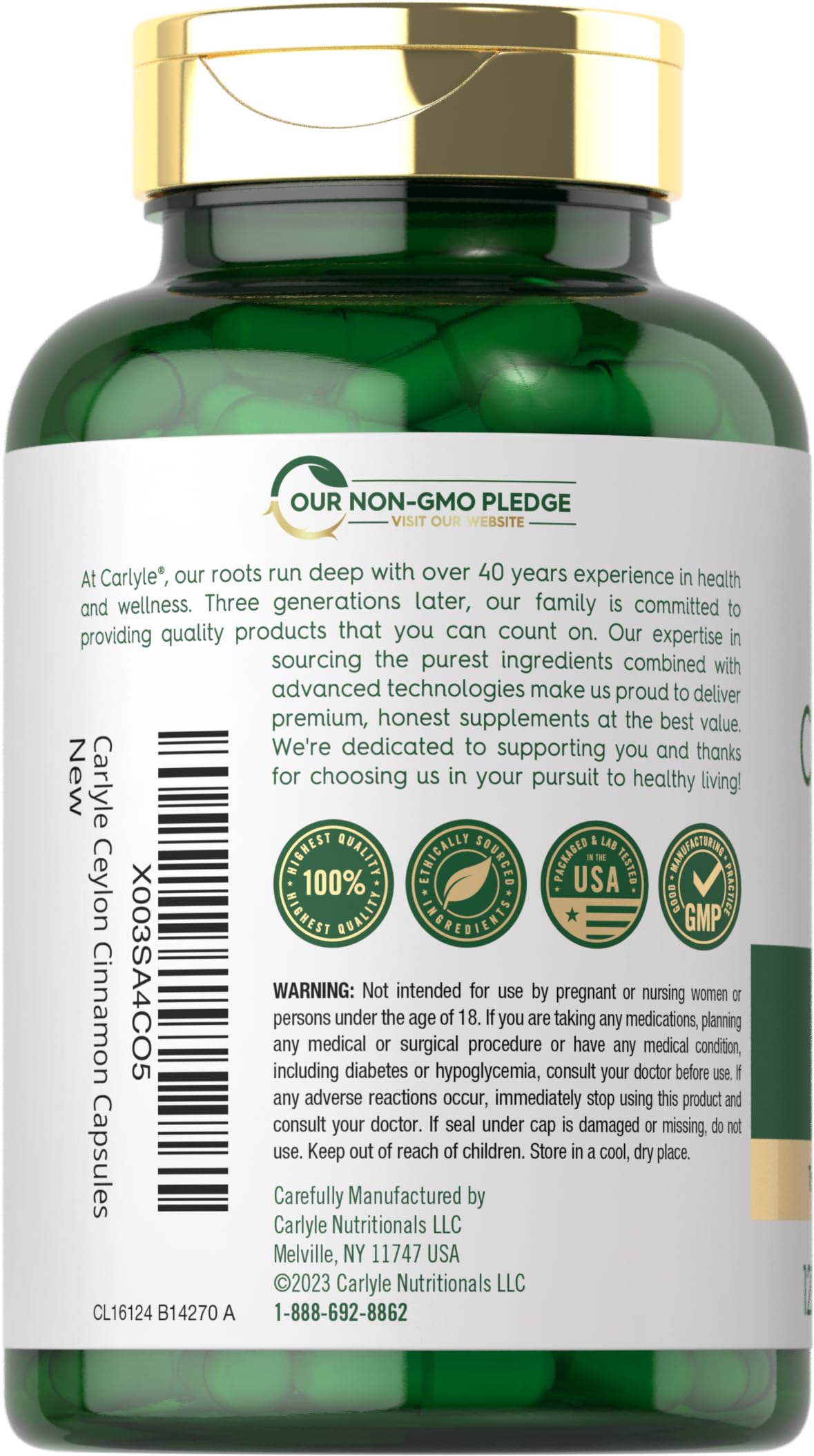 كبسولات القرفة السيلانية من كارلايل 4000 ملجم | 120 كبسولة | مكمل غير معدّل وراثيًا وخالٍ من الجلوتين