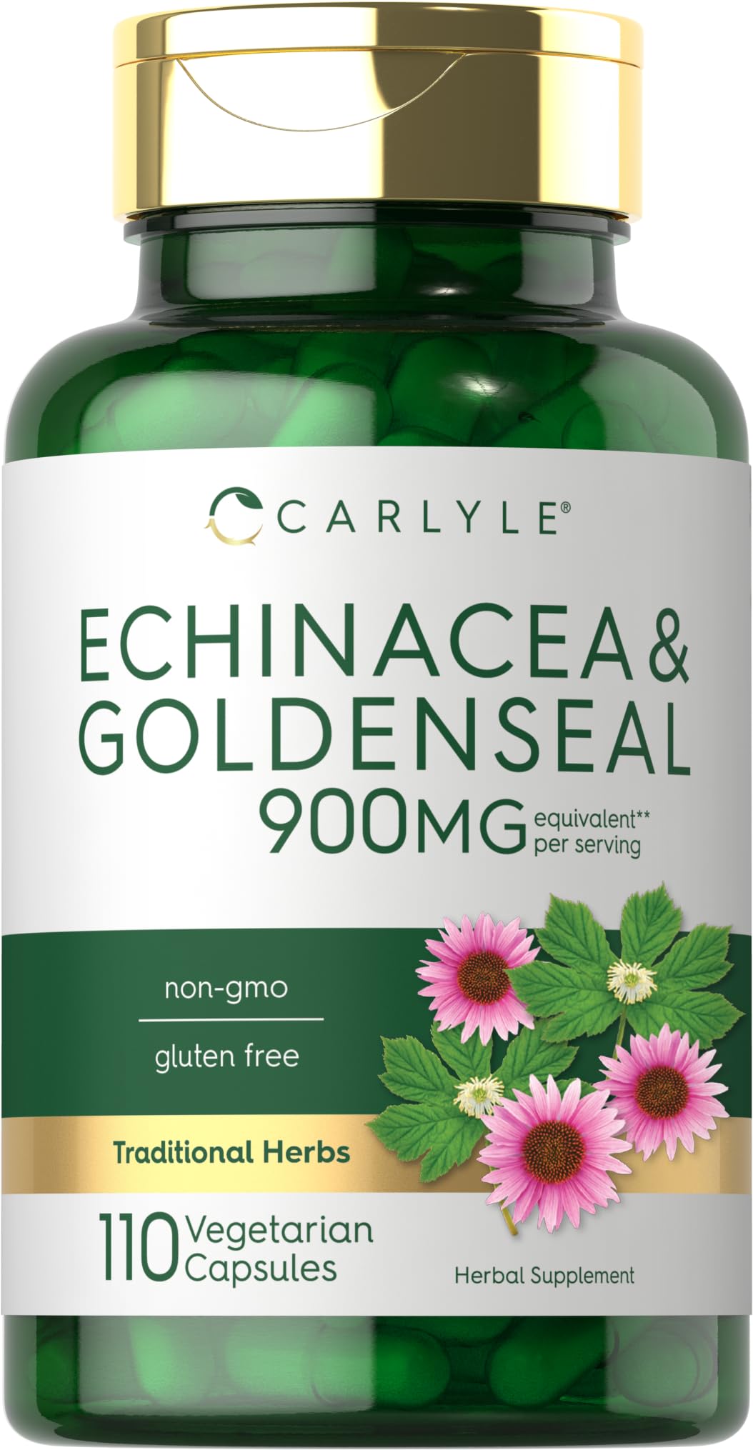 Carlyle Echinacea Goldenseal Capsules β 110 Count, 900mg | Vegetarian, Non-GMO, Gluten Free