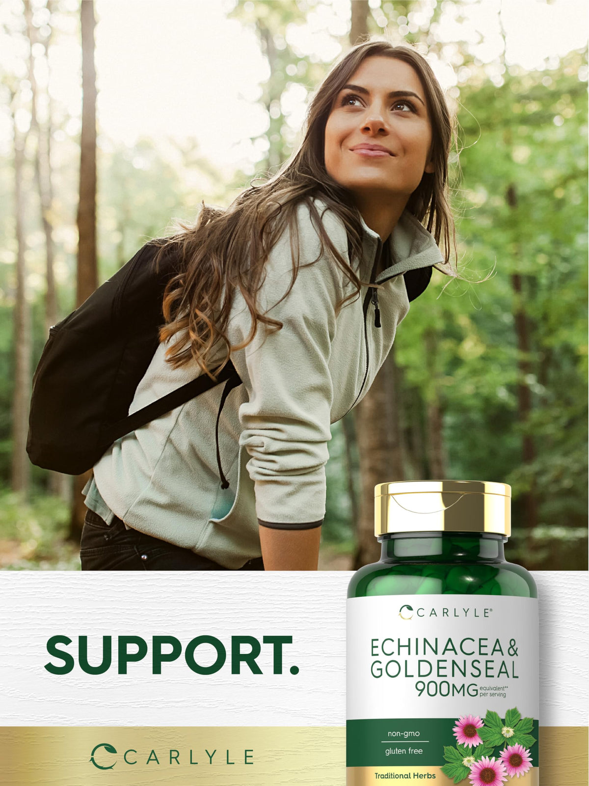 Carlyle Echinacea Goldenseal Capsules β 110 Count, 900mg | Vegetarian, Non-GMO, Gluten Free