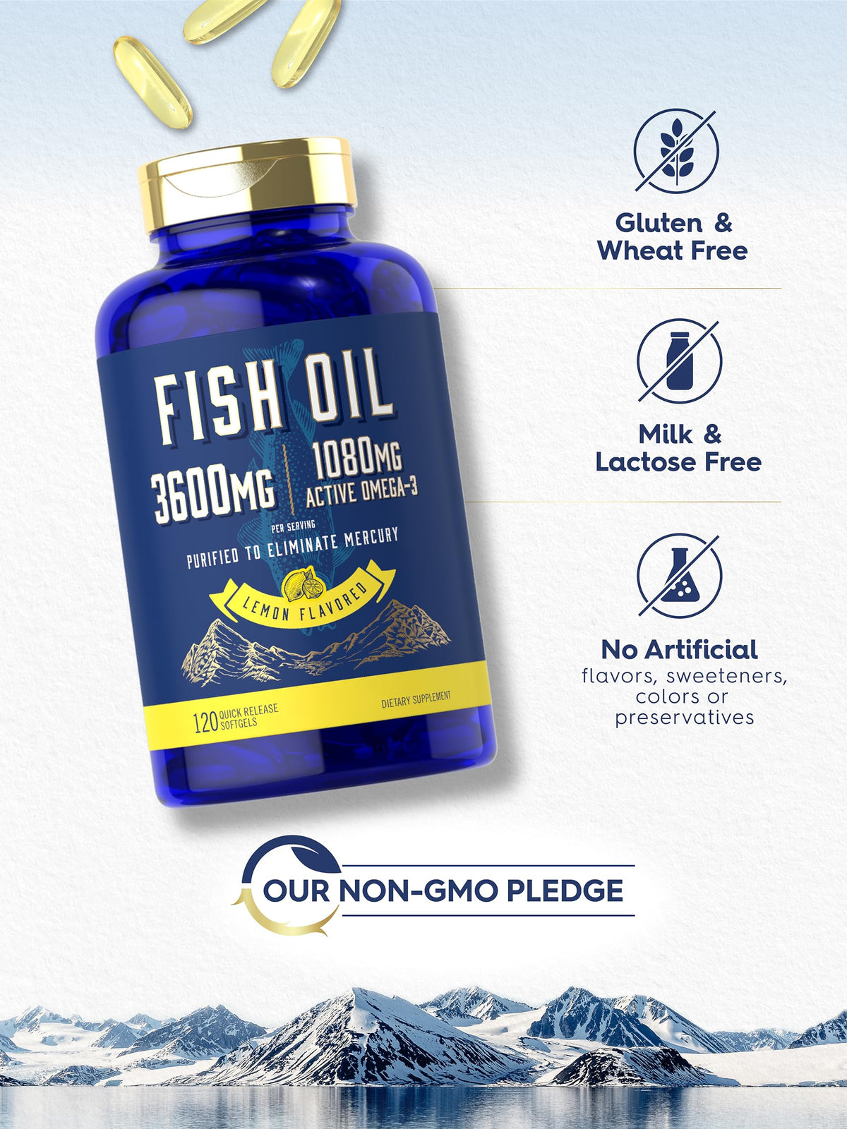 Carlyle Fish Oil 3600mg β 1080mg Omega-3, 120 Count, Non-GMO