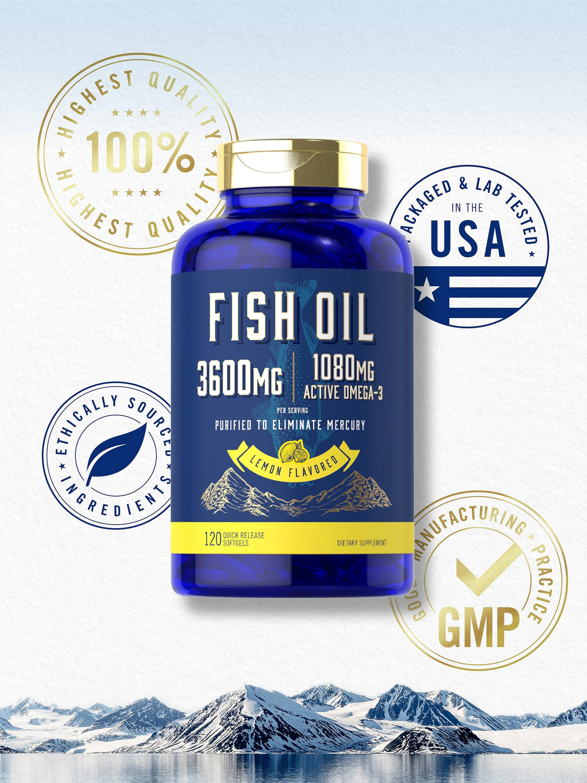 Carlyle Fish Oil 3600mg β 1080mg Omega-3, 120 Count, Non-GMO