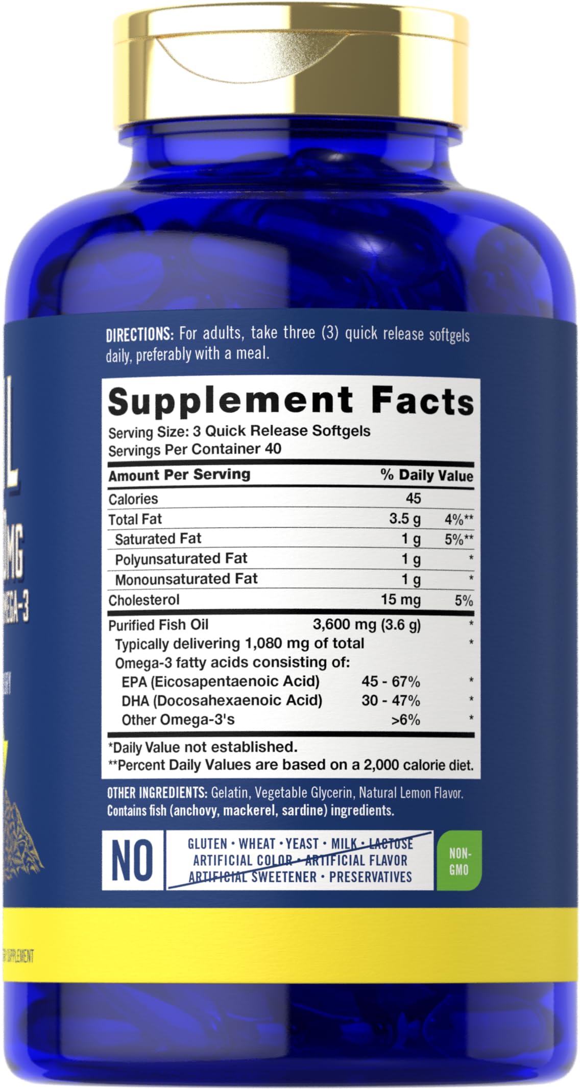 Carlyle Fish Oil 3600mg β 1080mg Omega-3, 120 Count, Non-GMO