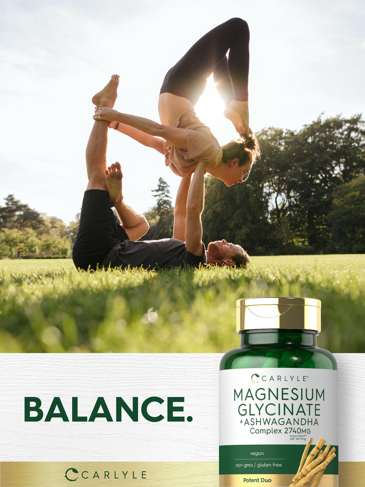 Carlyle Magnesium Glycinate مع Ashwagandha | مركب 2,740 ملغ | 120 كبسولة نباتية | غير معدل وراثيًا وخالي من الغلوتين