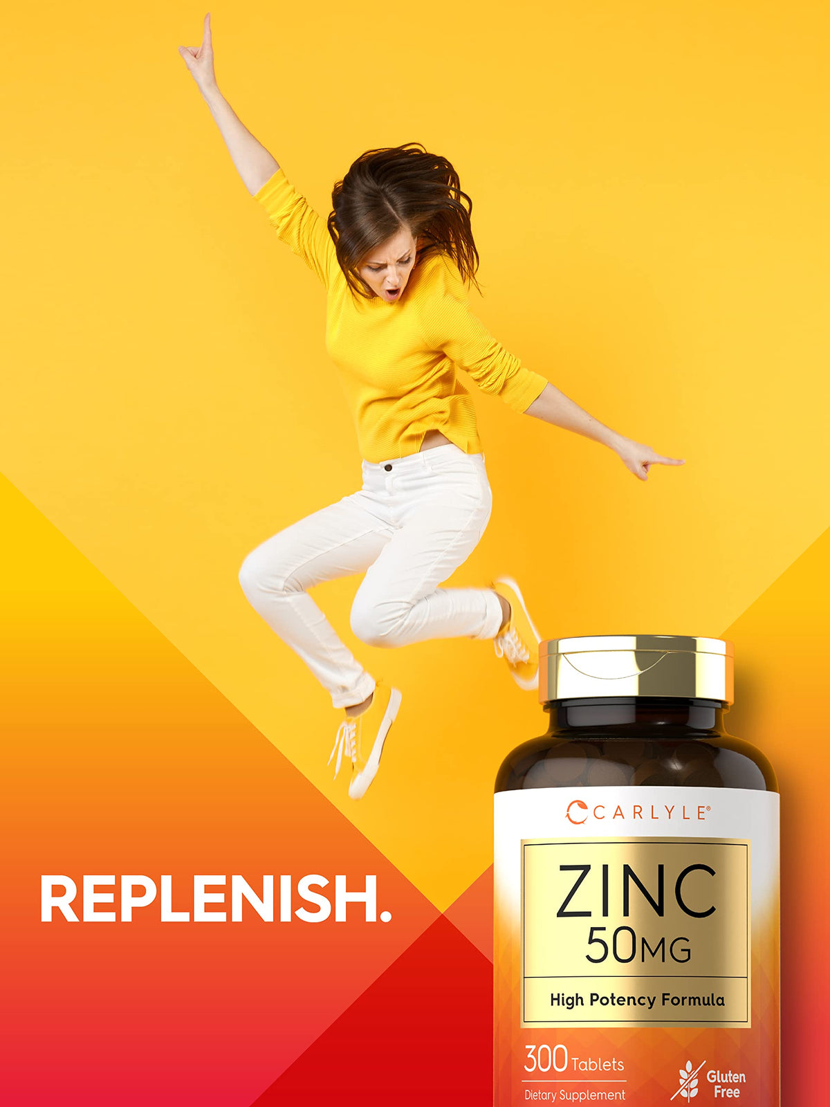 Carlyle Zinc 50mg β 300 Tablets | Vegetarian, Non-GMO, Gluten Free | Zinc Gluconate | High Potency