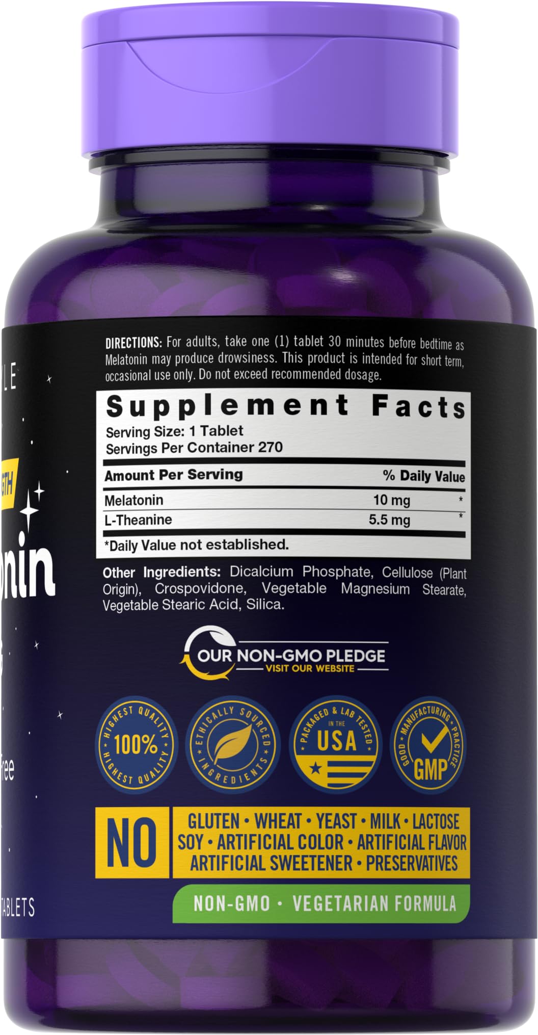 Carlyle Melatonin 10mg – 270 كبسولة | إل-ثيانين | نباتي، غير معدل وراثيًا، خالي من الغلوتين