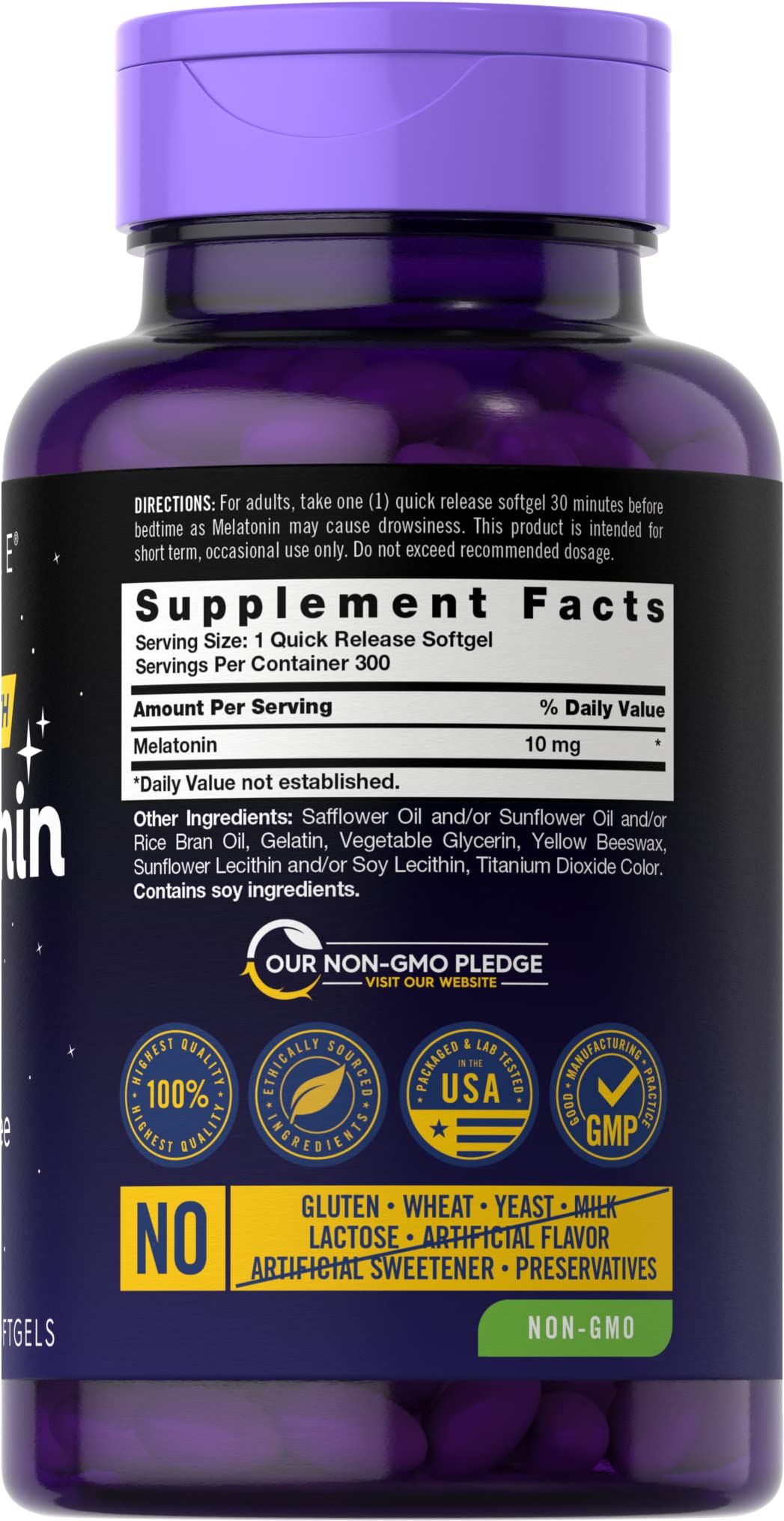 Carlyle Melatonin 10mg Softgels – 300 Count, قوة إضافية للبالغين | غير معدّل وراثيًا وخالٍ من الجلوتين