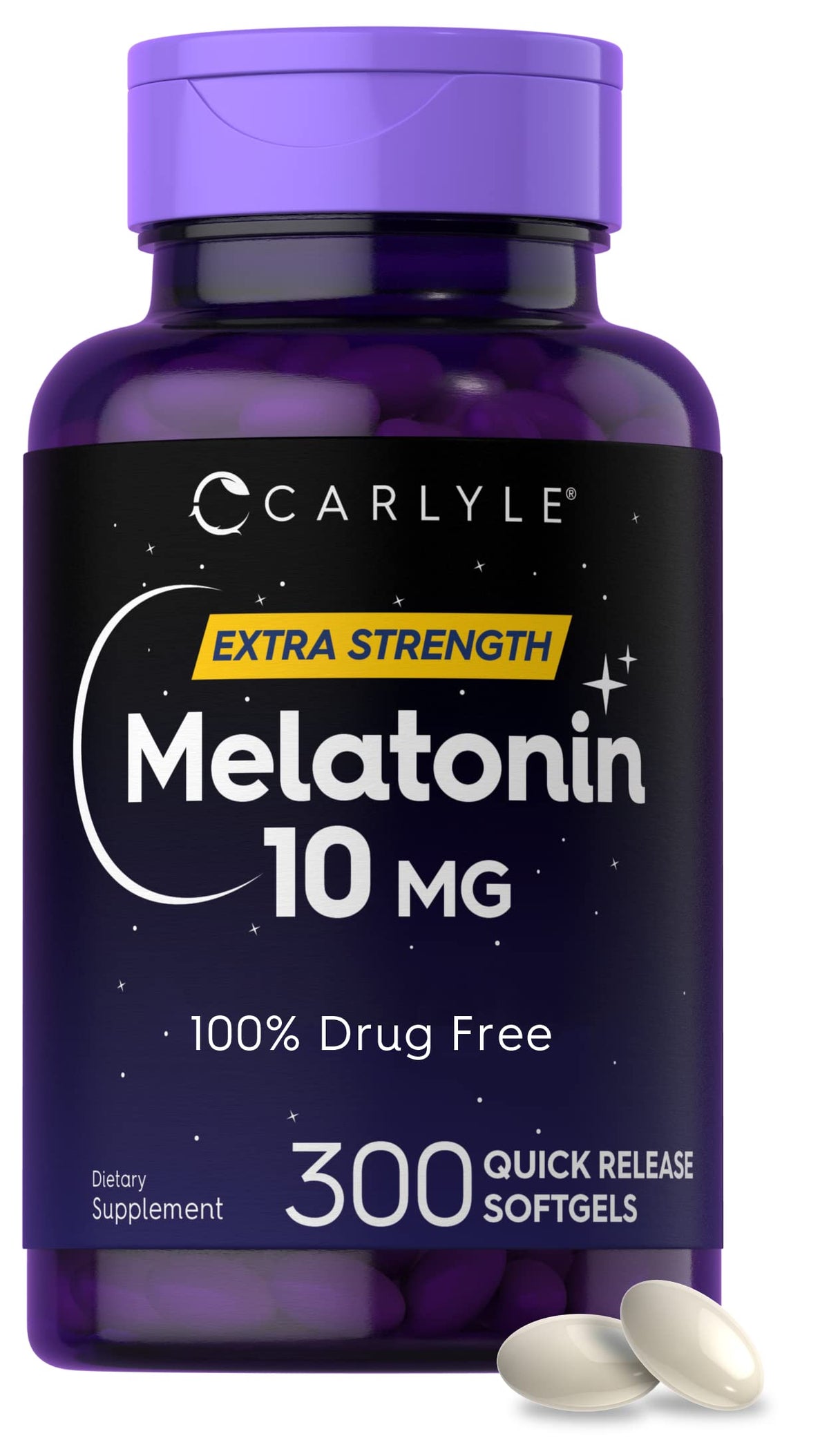 Carlyle Melatonin 10mg Softgels – 300 Count, قوة إضافية للبالغين | غير معدّل وراثيًا وخالٍ من الجلوتين