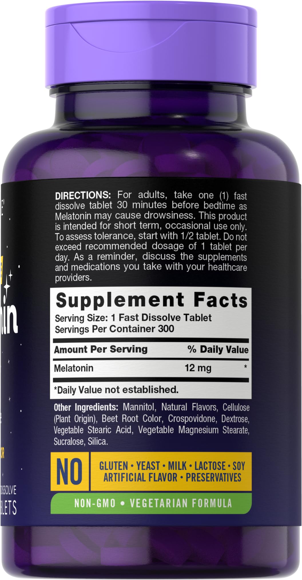 Carlyle Melatonin 12 mg سريع الذوبان - 300 قرص | بنكهة التوت | خالٍ من الأدوية، نباتي، غير معدل وراثيًا، خالٍ من الغلوتين