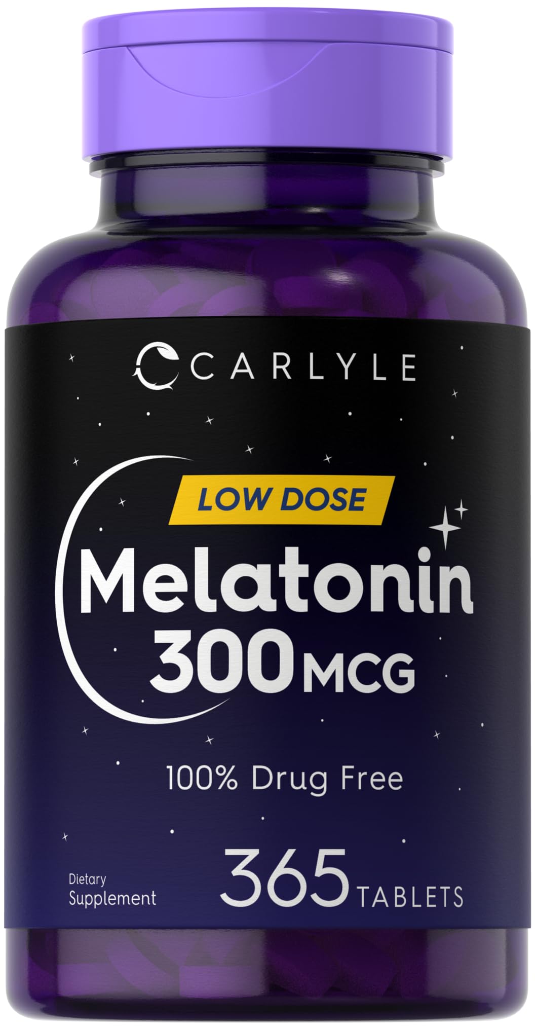 Carlyle Melatonin 300 ميكروجرام - 365 قرصًا | جرعة منخفضة، نباتي، خالٍ من الجلوتين