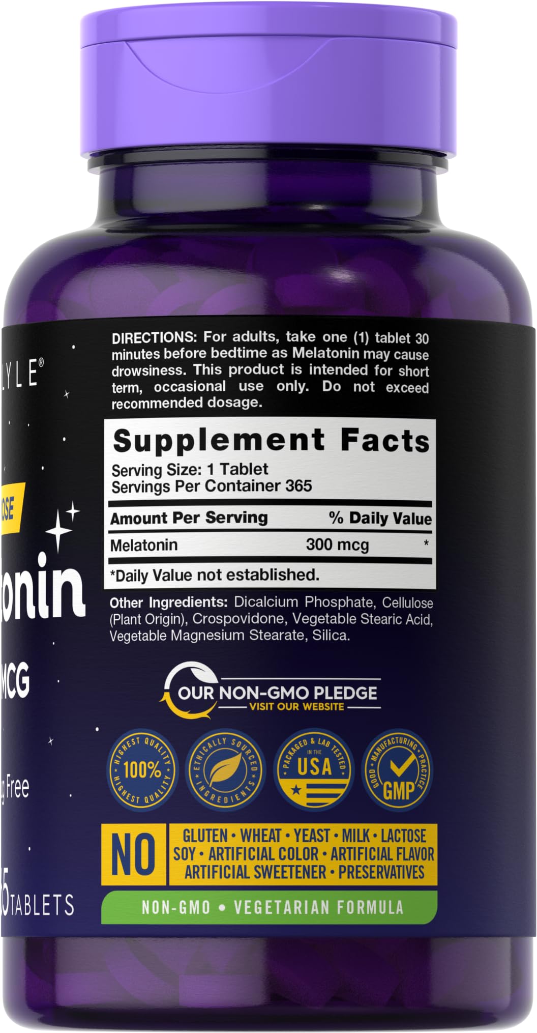 Carlyle Melatonin 300 ميكروجرام - 365 قرصًا | جرعة منخفضة، نباتي، خالٍ من الجلوتين