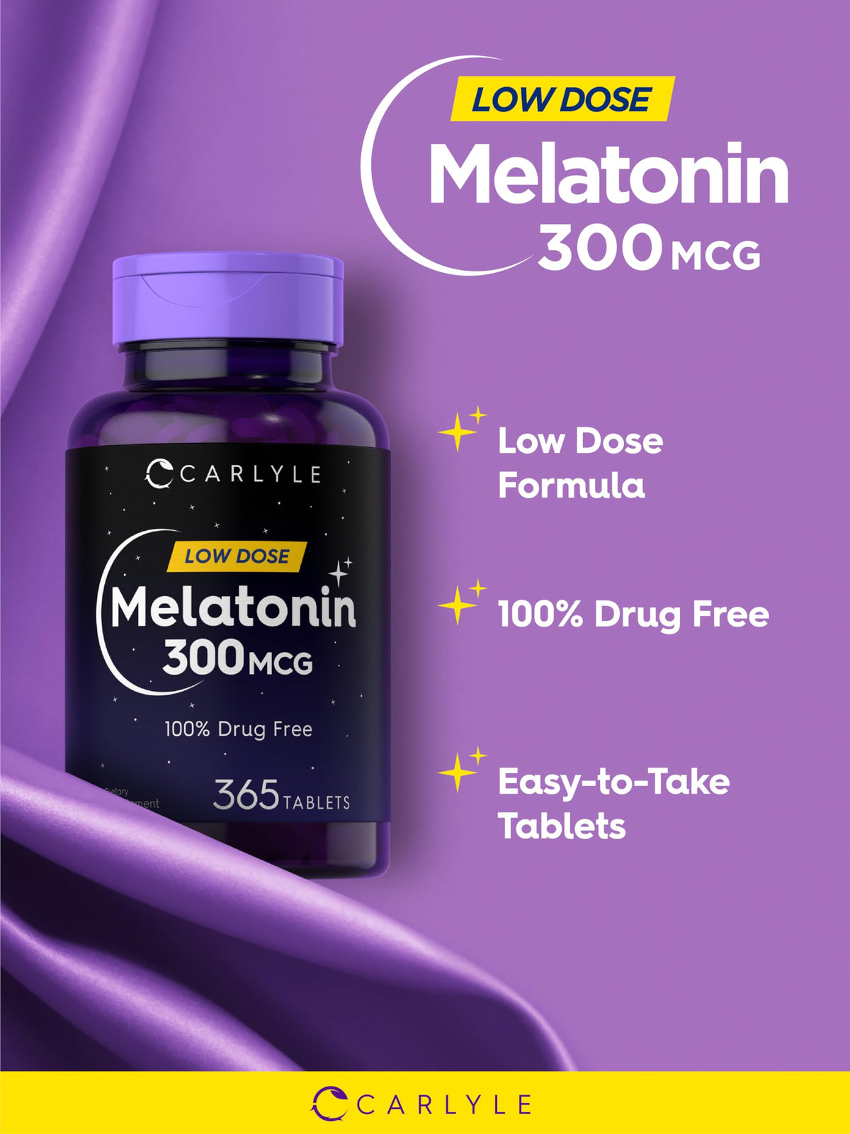 Carlyle Melatonin 300 ميكروجرام - 365 قرصًا | جرعة منخفضة، نباتي، خالٍ من الجلوتين