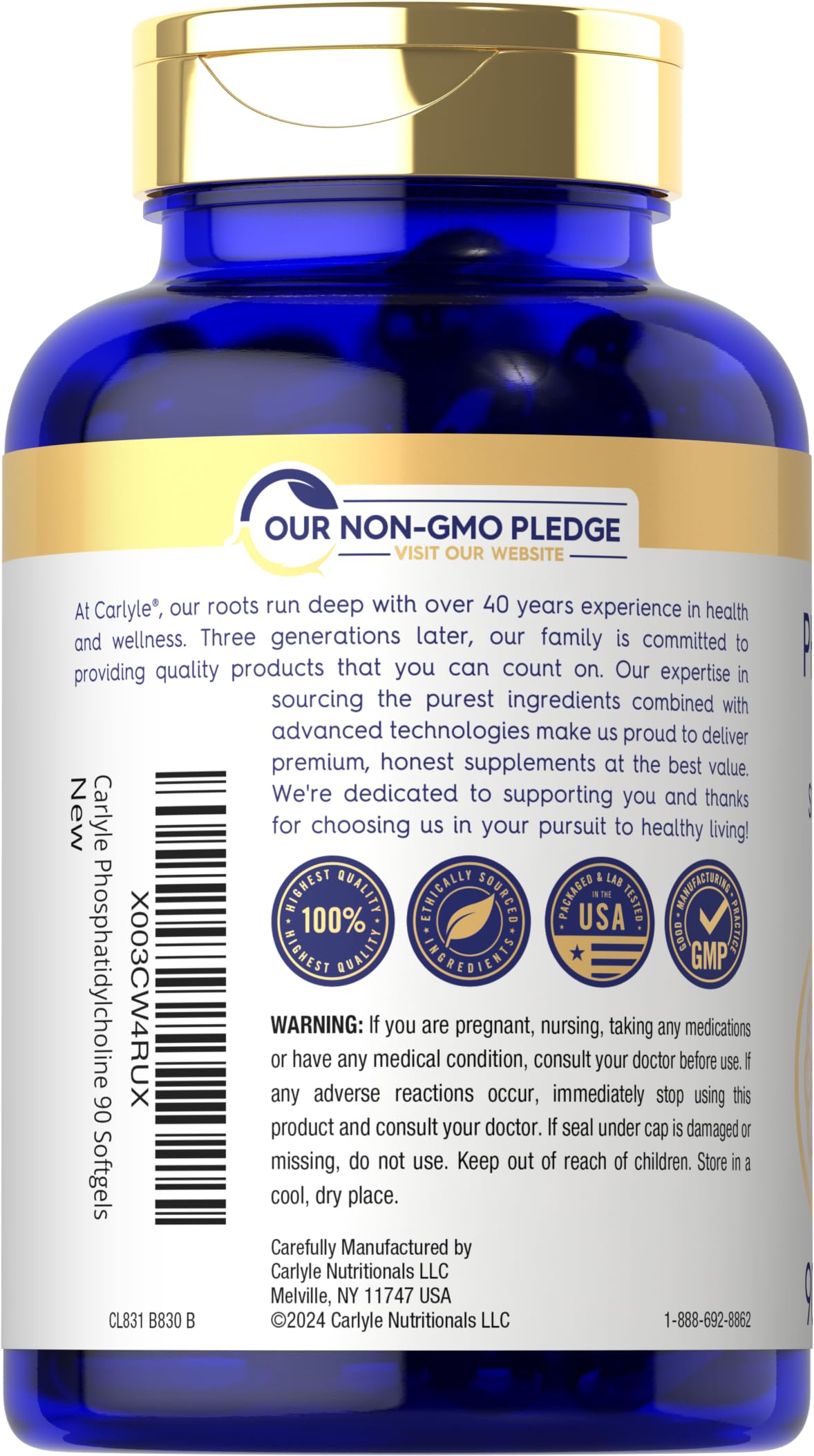 Carlyle Phosphatidyl Choline Supplement | 3,800mg | 90 Quick Release Softgels | Non-GMO & Gluten Free