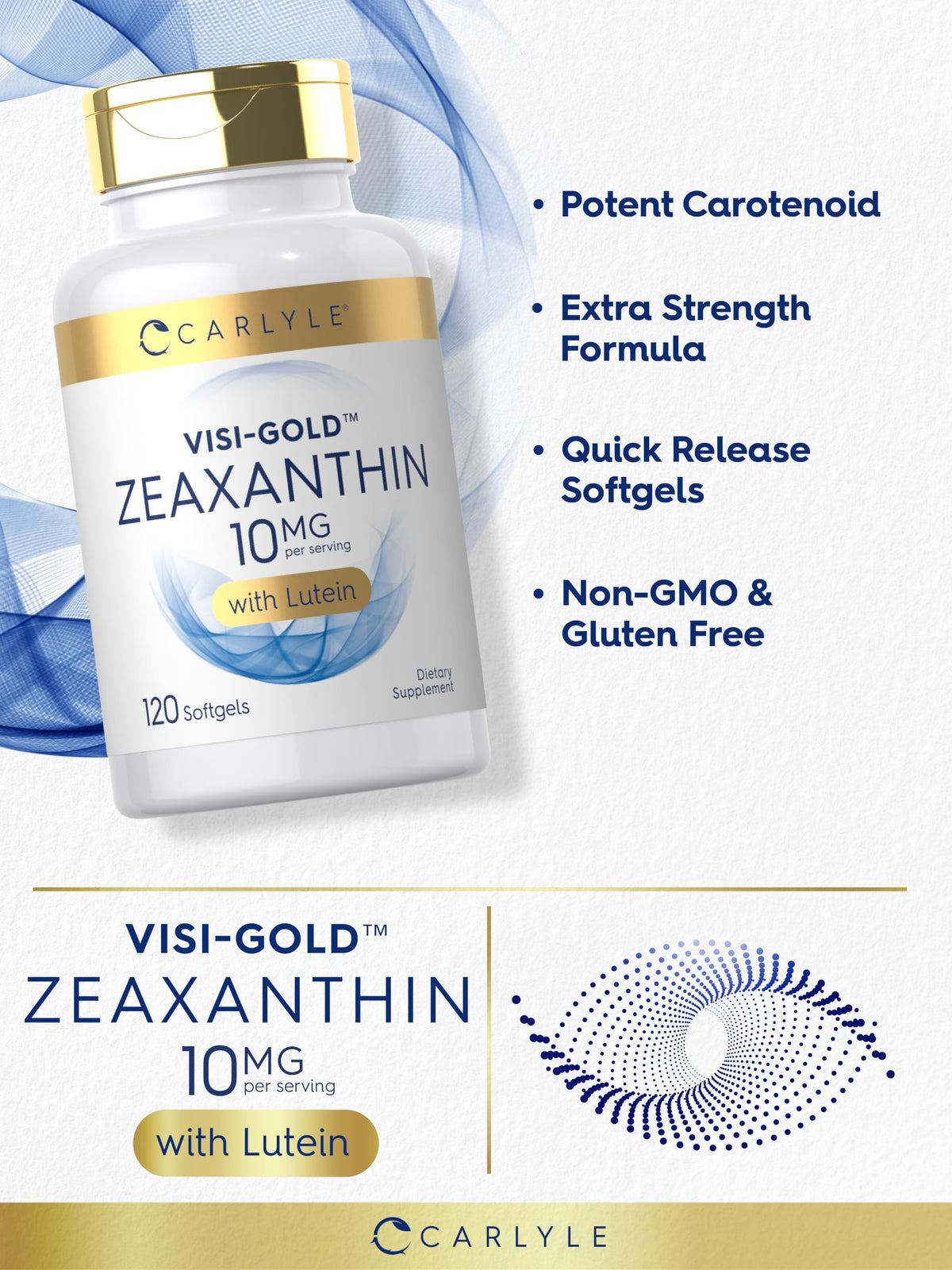Carlyle Zeaxanthin 10mg | 120 كبسولة هلامية – صحة العين مع اللوتين | غير معدل وراثيًا، خالٍ من الغلوتين