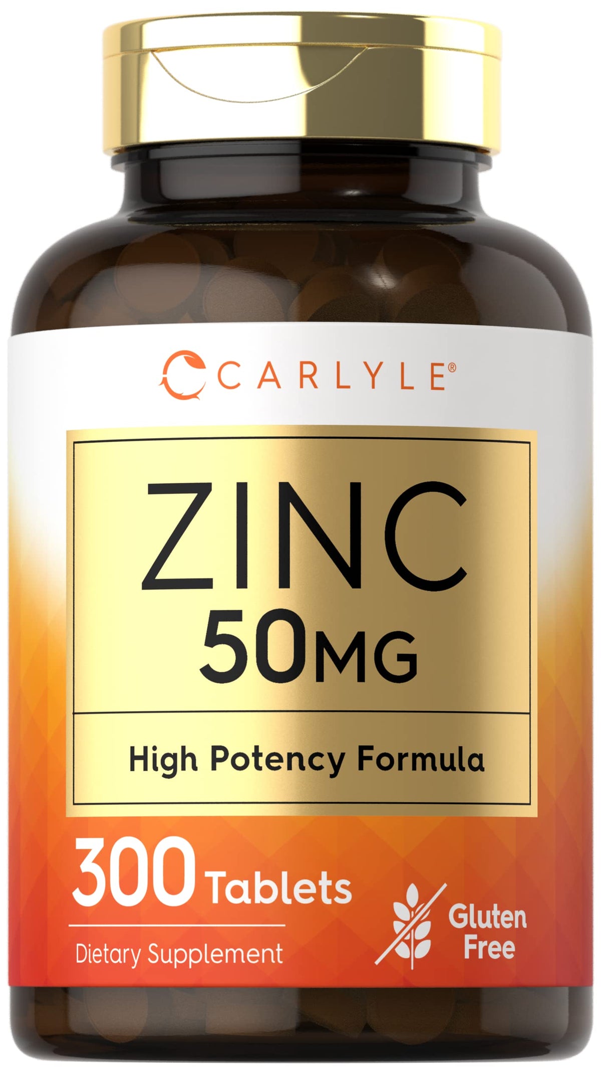 Carlyle Zinc 50mg β 300 Tablets | Vegetarian, Non-GMO, Gluten Free | Zinc Gluconate | High Potency