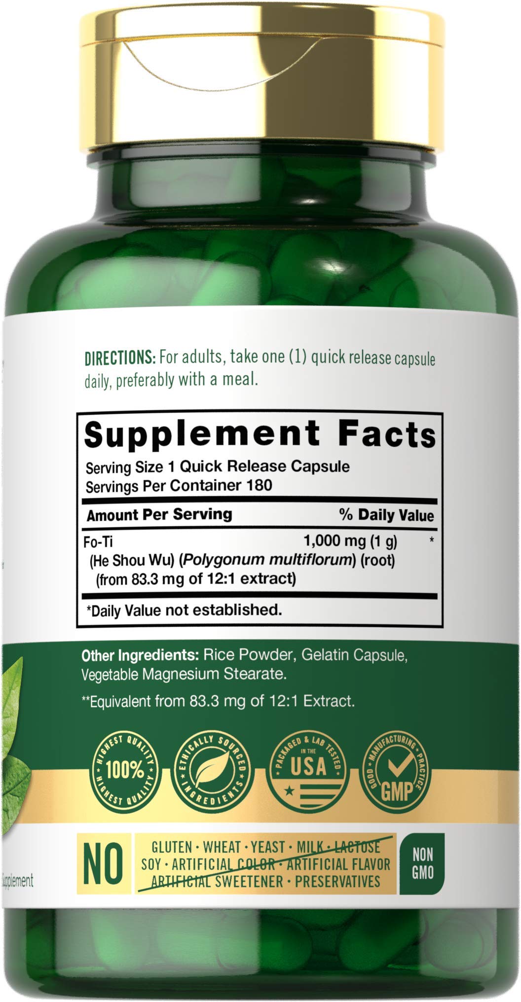 Carlyle Fo-Ti 1000mg – 180 كبسولة | جذر هي شو وو | مكمل عشبي تقليدي | غير معدل وراثيًا وخالي من الغلوتين