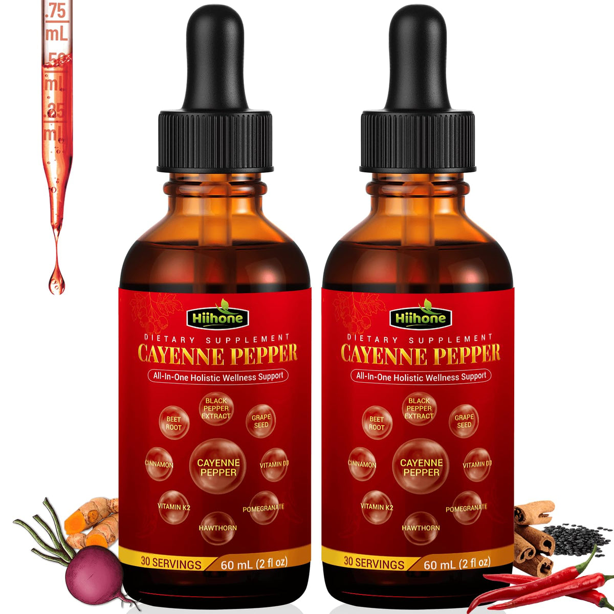 (2 Packs) 10-in-1 Cayenne Pepper Drops β Herbal Digestive & Immune Support β 4 Fl Oz
