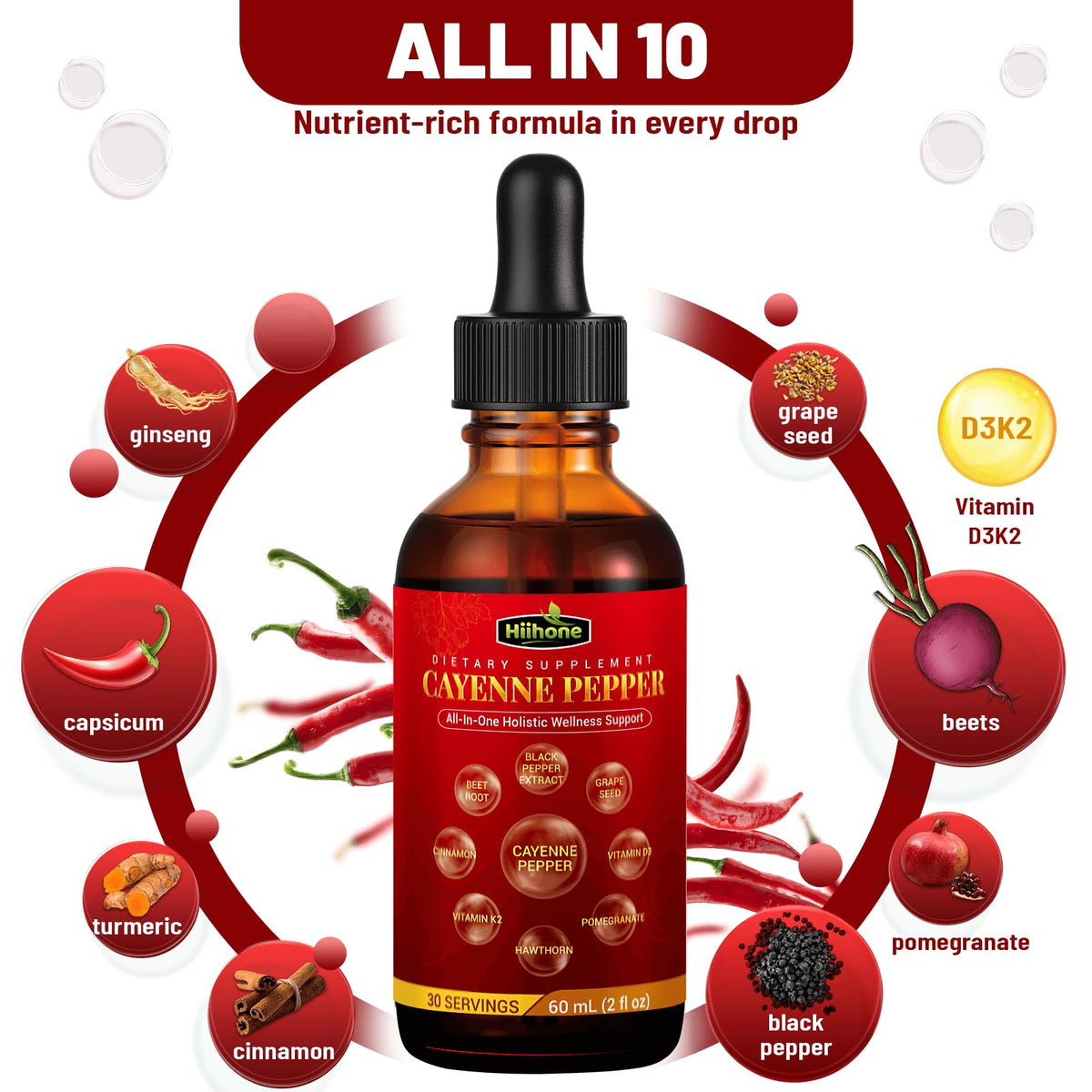 (2 Packs) 10-in-1 Cayenne Pepper Drops β Herbal Digestive & Immune Support β 4 Fl Oz